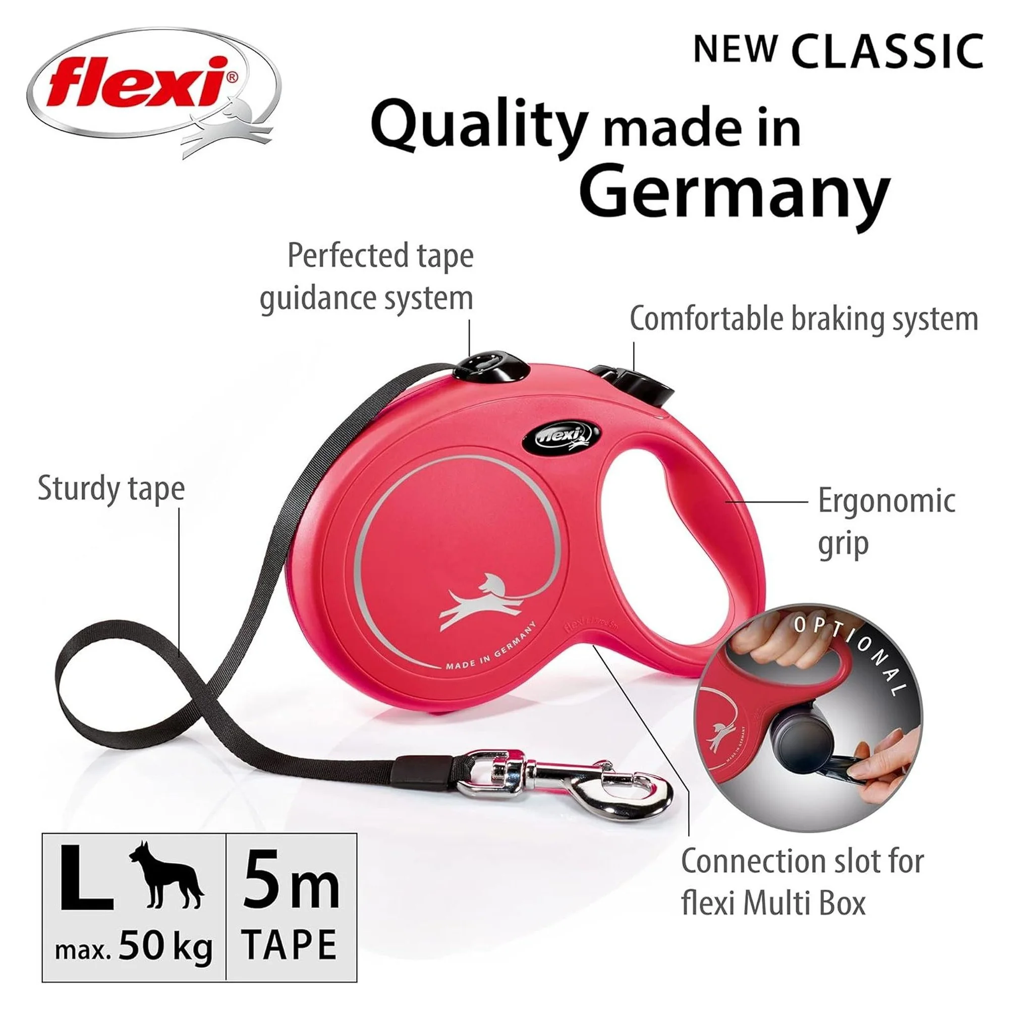 Flexi New Classic Kırmızı L Beden Köpek Gezdirme Kayışı 5 M — Gezdirme Kayışları, 420 g — Görsel 2
