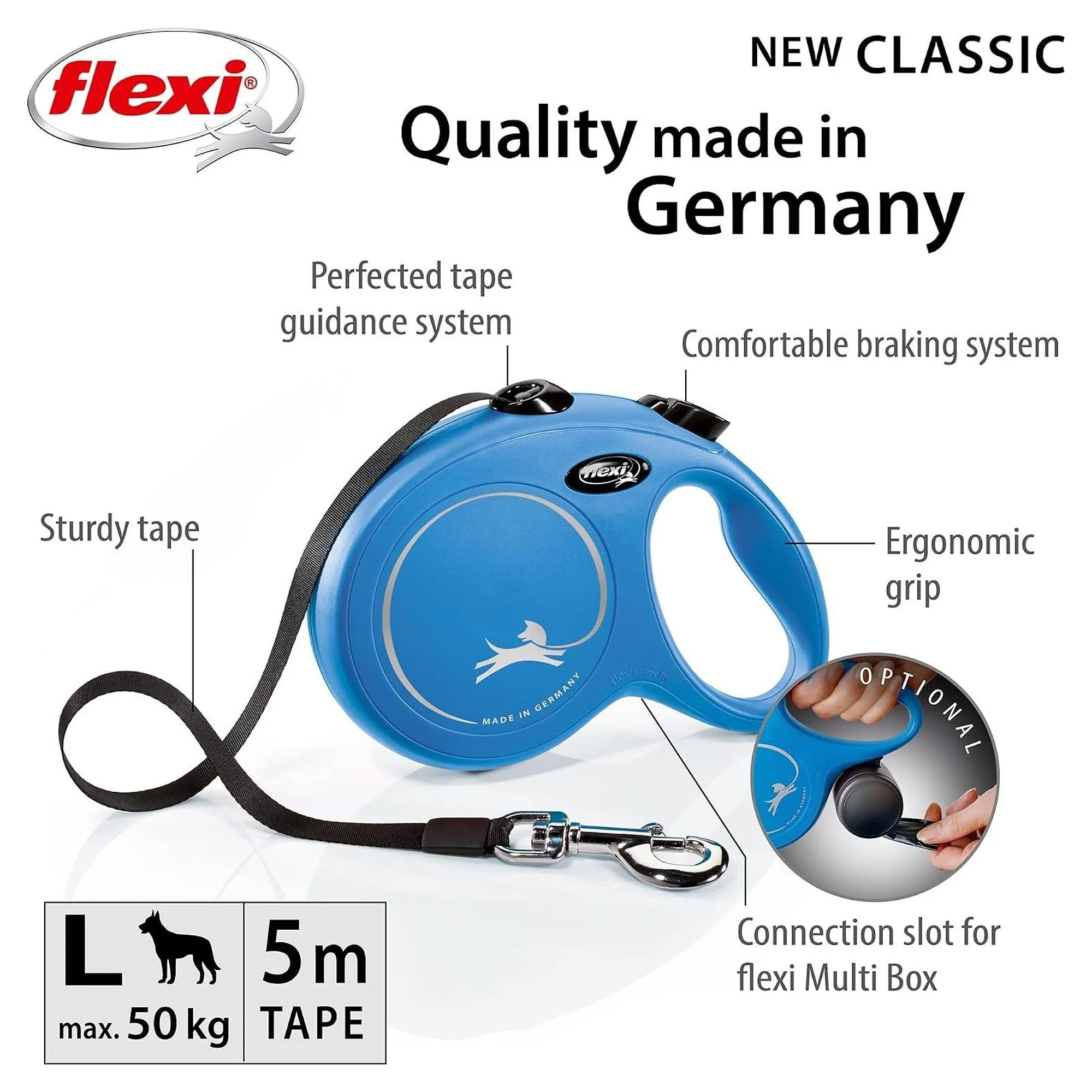 Flexi New Classic Mavi L Beden Köpek Gezdirme Kayışı 5 MT — Gezdirme Kayışları, 420 g — Görsel 2