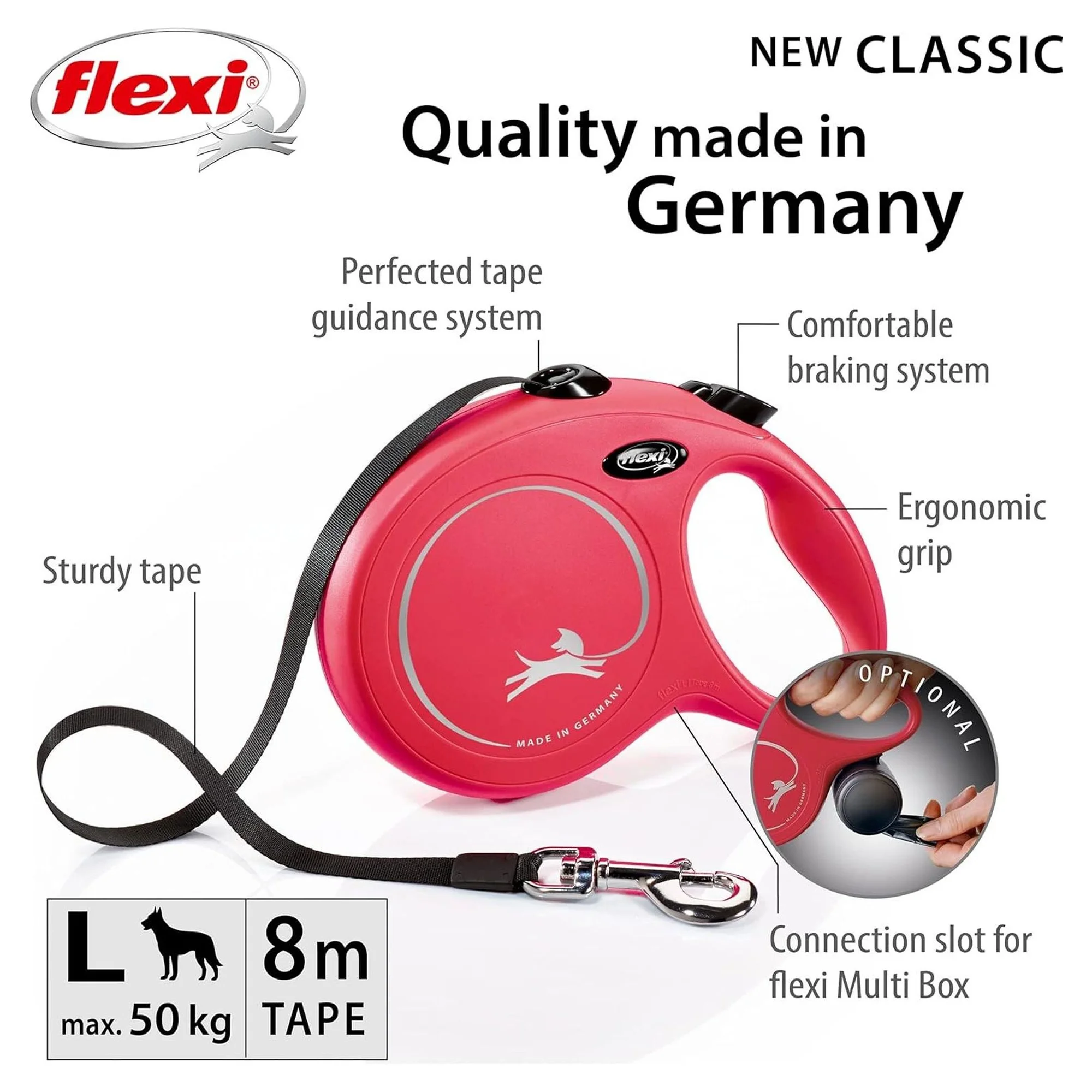 Flexi New Classic L Beden Kırmızı Köpek Gezdirme Kayışı 8 M — Gezdirme Kayışları, 600 g — Görsel 2
