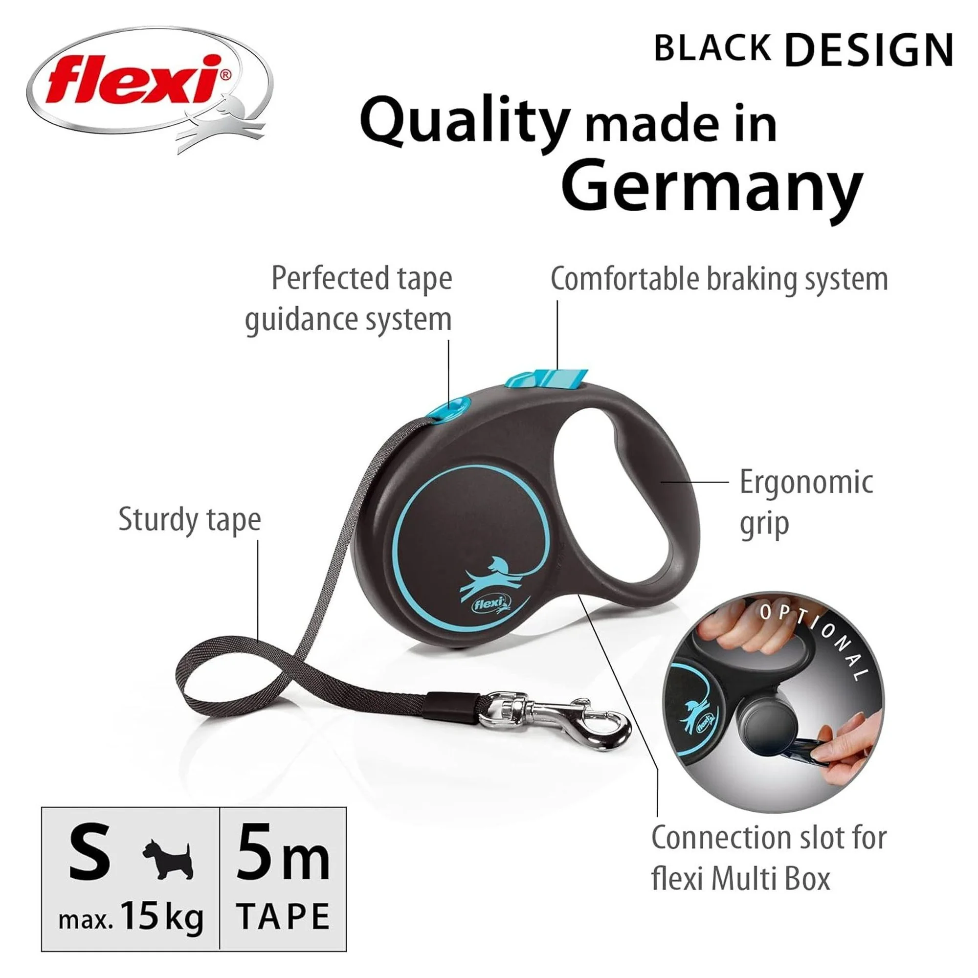 Flexi Black Design Mavi S Beden Şerit Köpek Gezdirme Kayışı 5 M — Gezdirme Kayışları, 215 g — Görsel 2