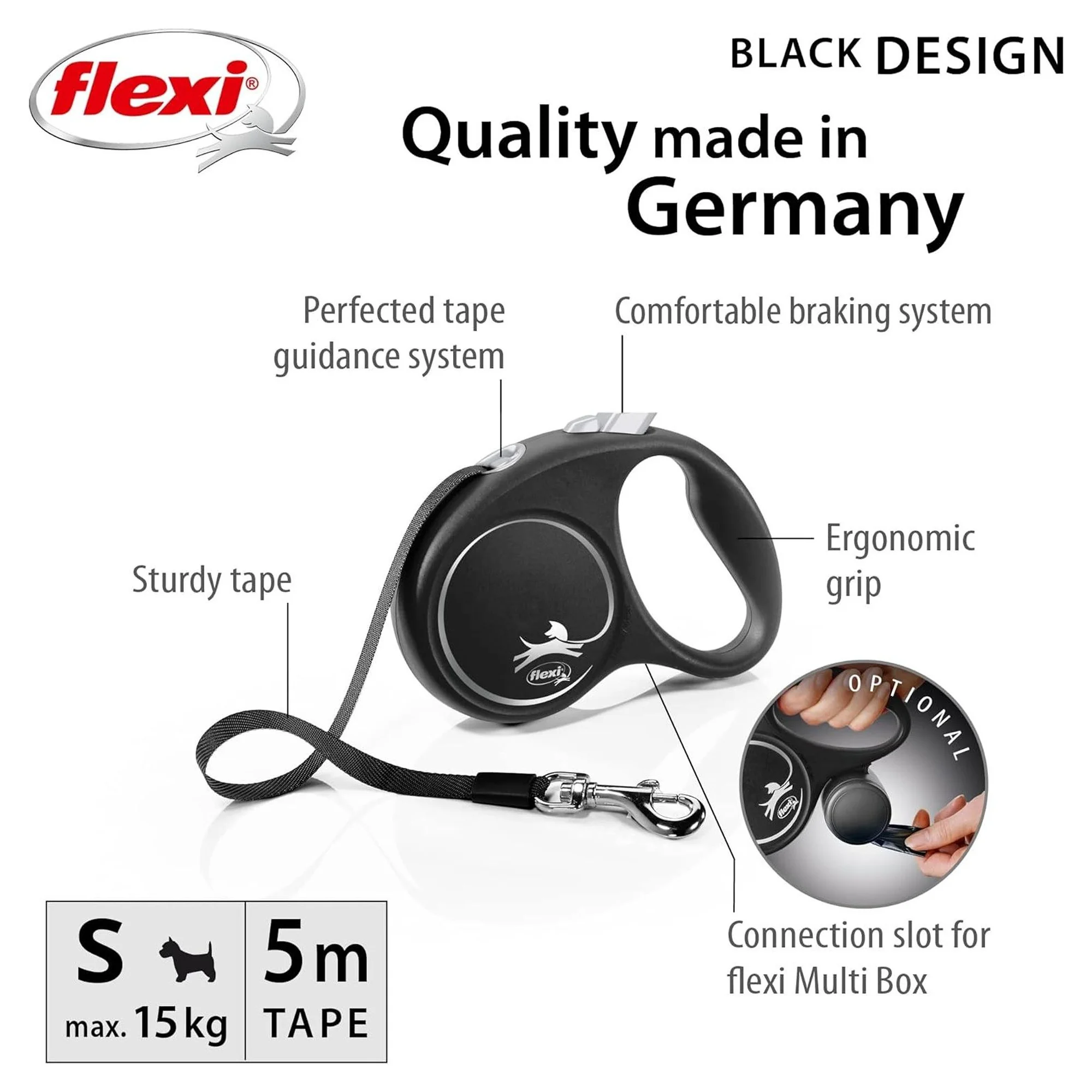 Flexi Black Design Siyah S Beden Köpek Gezdirme Tasması 5 M — Gezdirme Kayışları, 217 g — Görsel 2