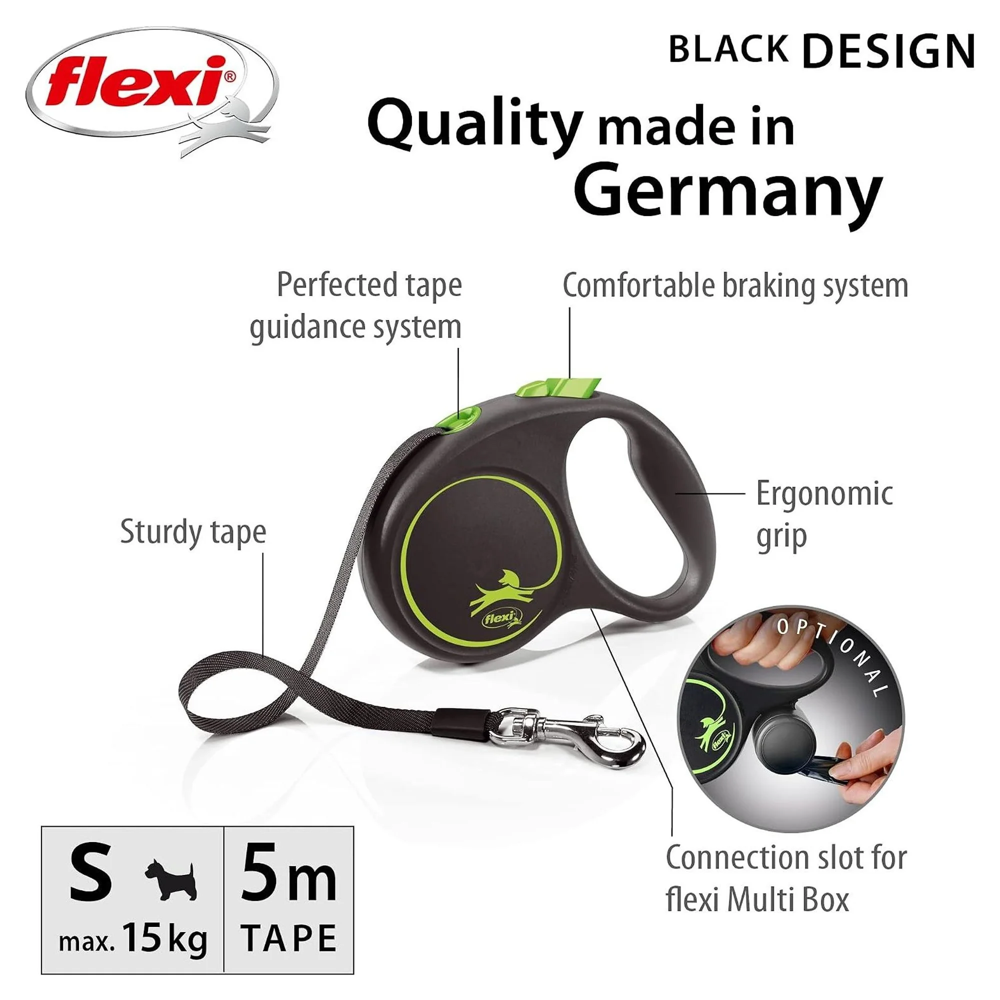 Flexi Black Design Yeşil S Beden Şerit Köpek Tasması 5 M — Boyun Tasması, 210 g — Görsel 2