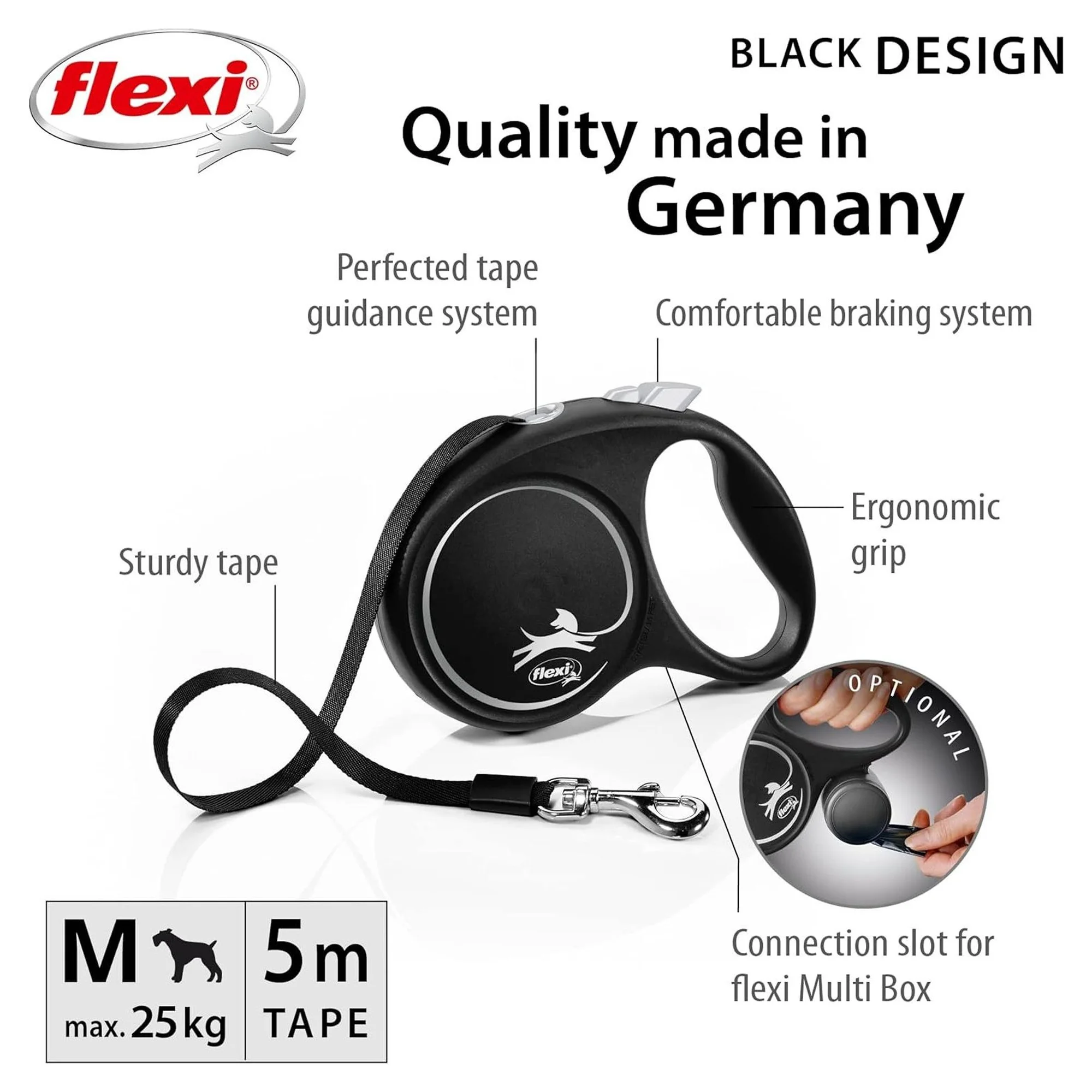 Flexi Black Design Siyah M Beden Şerit Köpek Gezdirme Kayışı 5 M — Gezdirme Kayışları, 280 g — Görsel 2