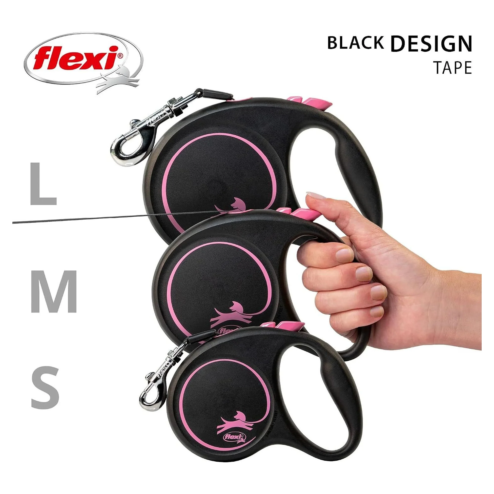 Flexi Black Design L Otomatik Şerit Köpek Gezdirme Kayışı Pembe 5 M — Gezdirme Kayışları, 380 g — Görsel 5