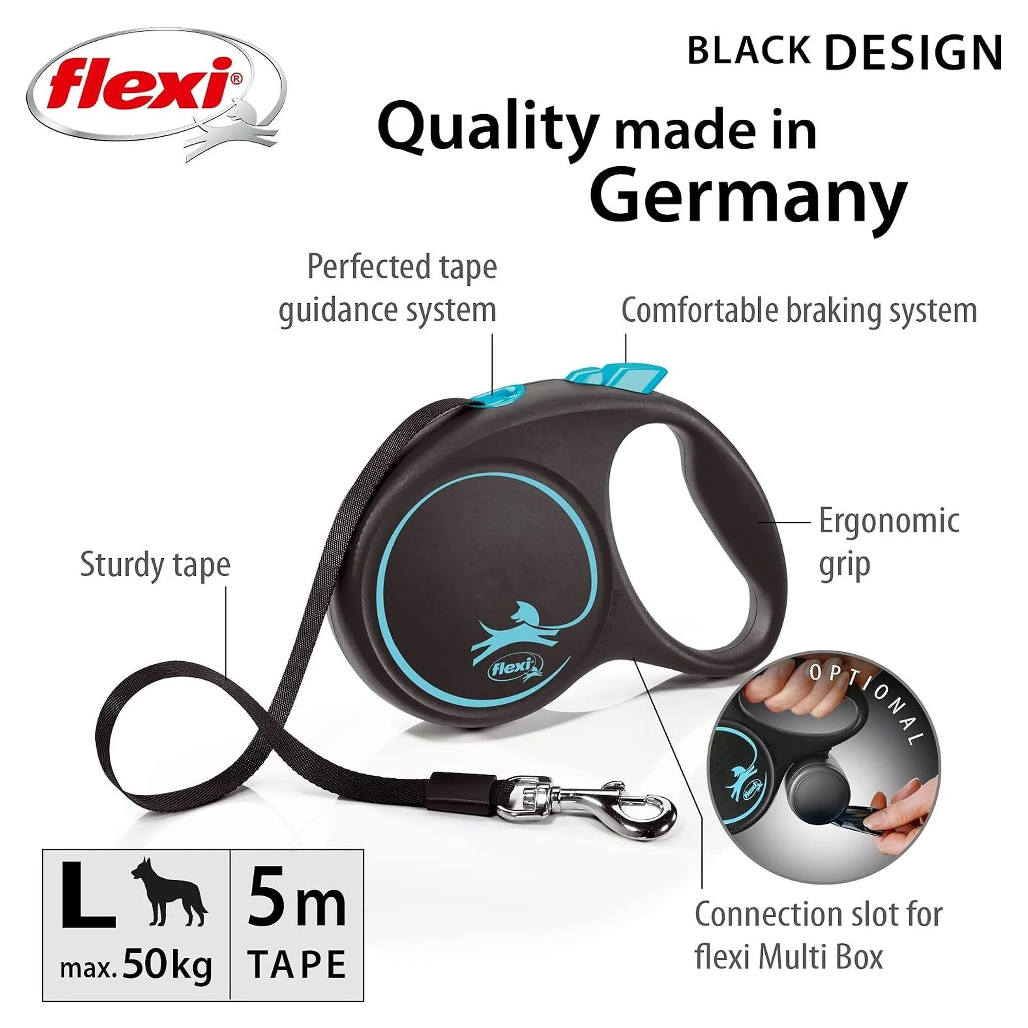Flexi Black Design L Otomatik Şerit Köpek Gezdirme Kayışı Mavi 5 M — Gezdirme Kayışları, 380 g — Görsel 2