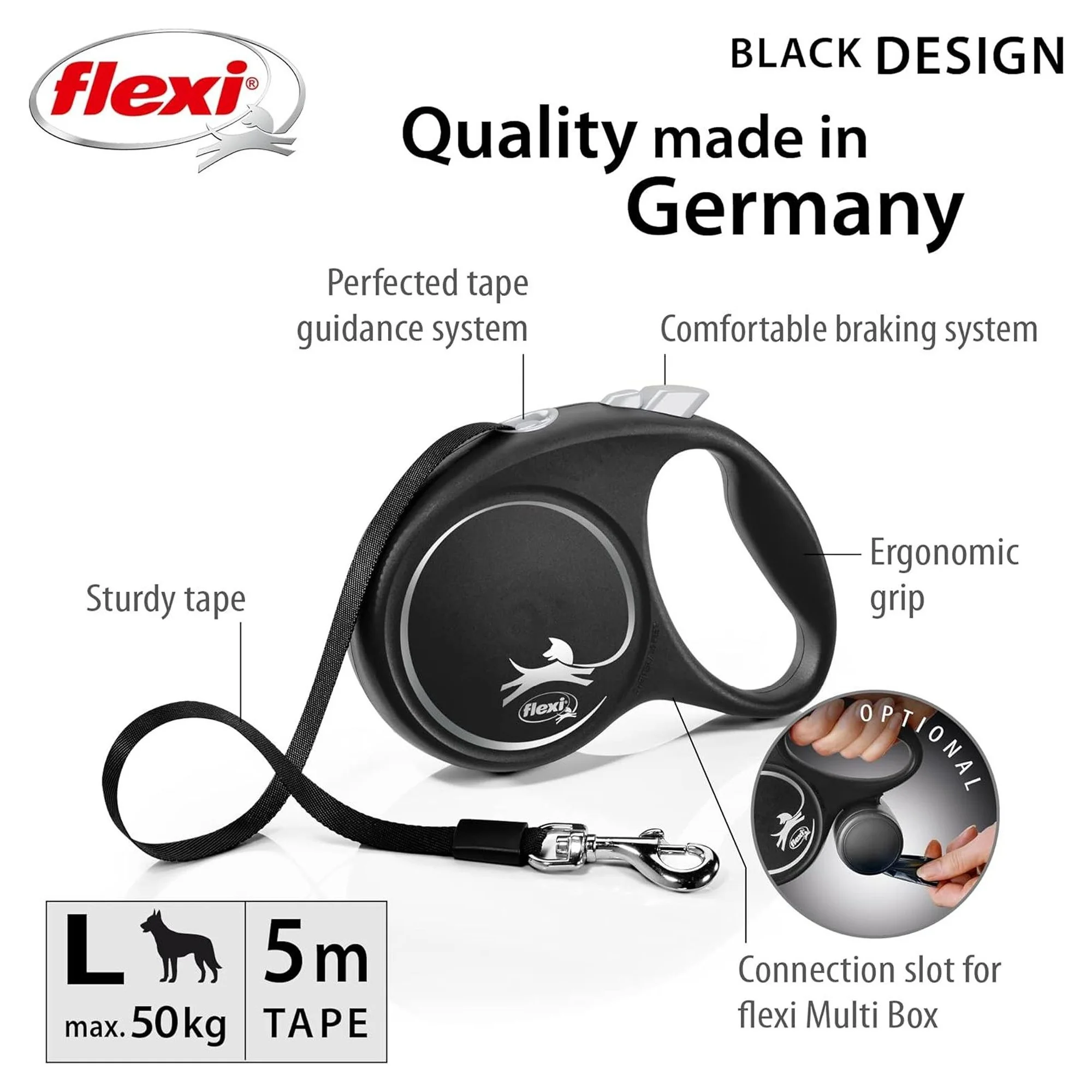 Flexi Black Design Siyah L Beden Şerit Köpek Tasması 5 M — Boyun Tasması, 380 g — Görsel 2