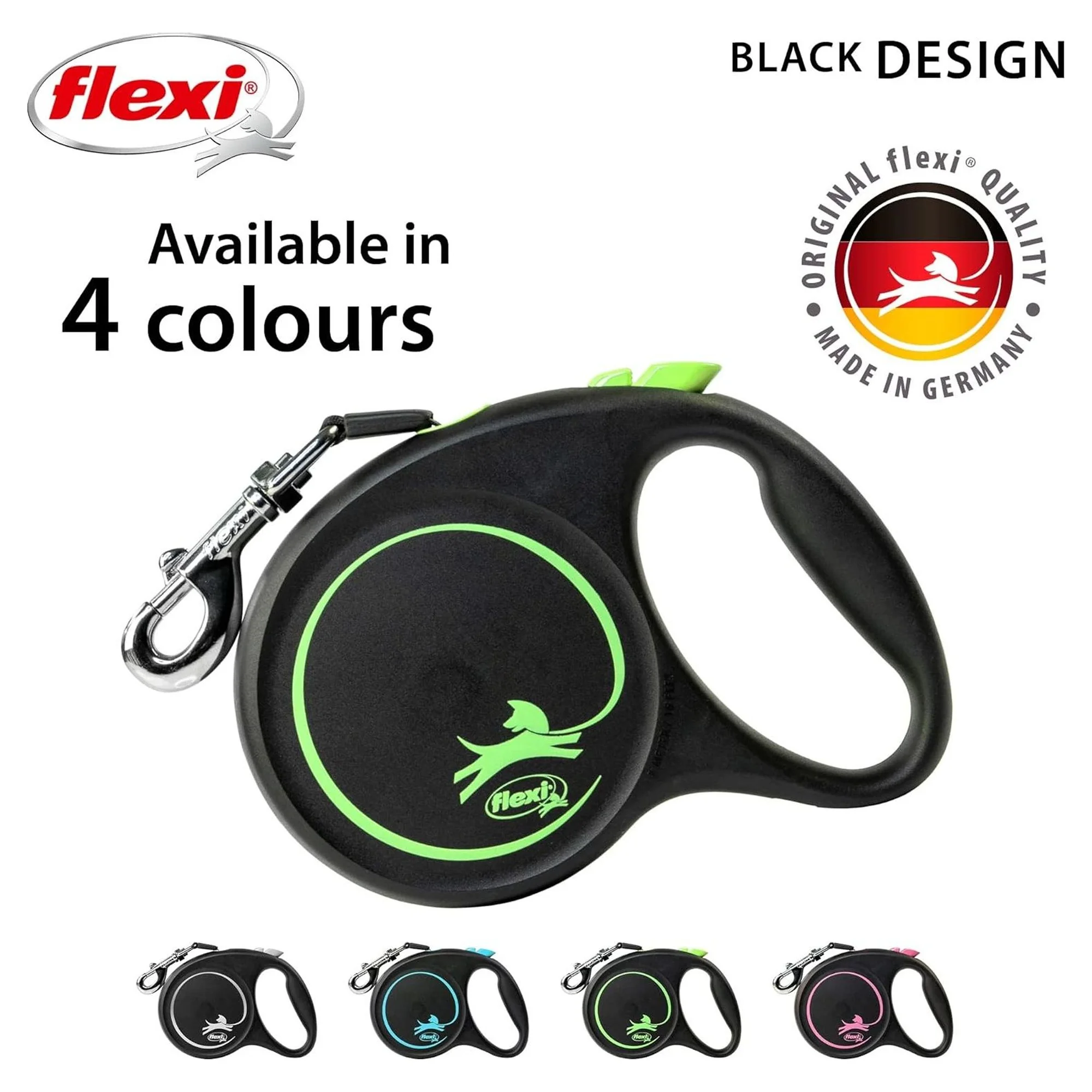 Flexi Black Design L Otomatik Şerit Köpek Gezdirme Kayışı Yeşil 5M — Gezdirme Kayışları, 385 g — Görsel 4