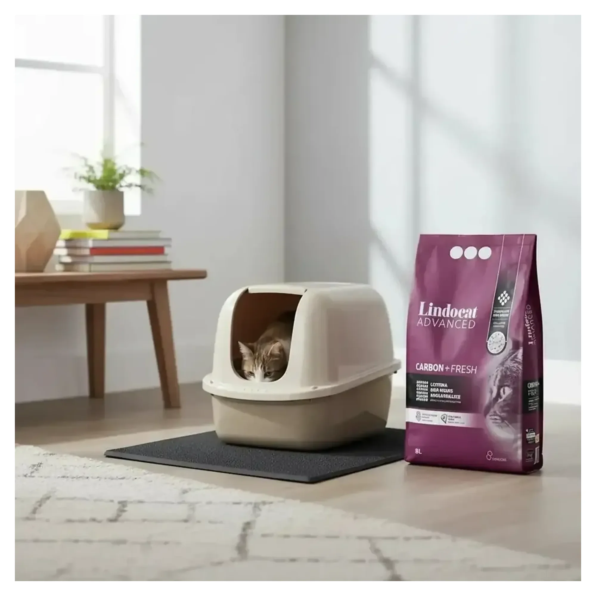 Lindocat Lindocat Advanced Aktif Karbonlu ve Fresh Kokulu Kalın Taneli Topaklanan Kedi Kumu 8 L — Kedi Tuvalet Ürünleri, 8 kg — Görsel 2
