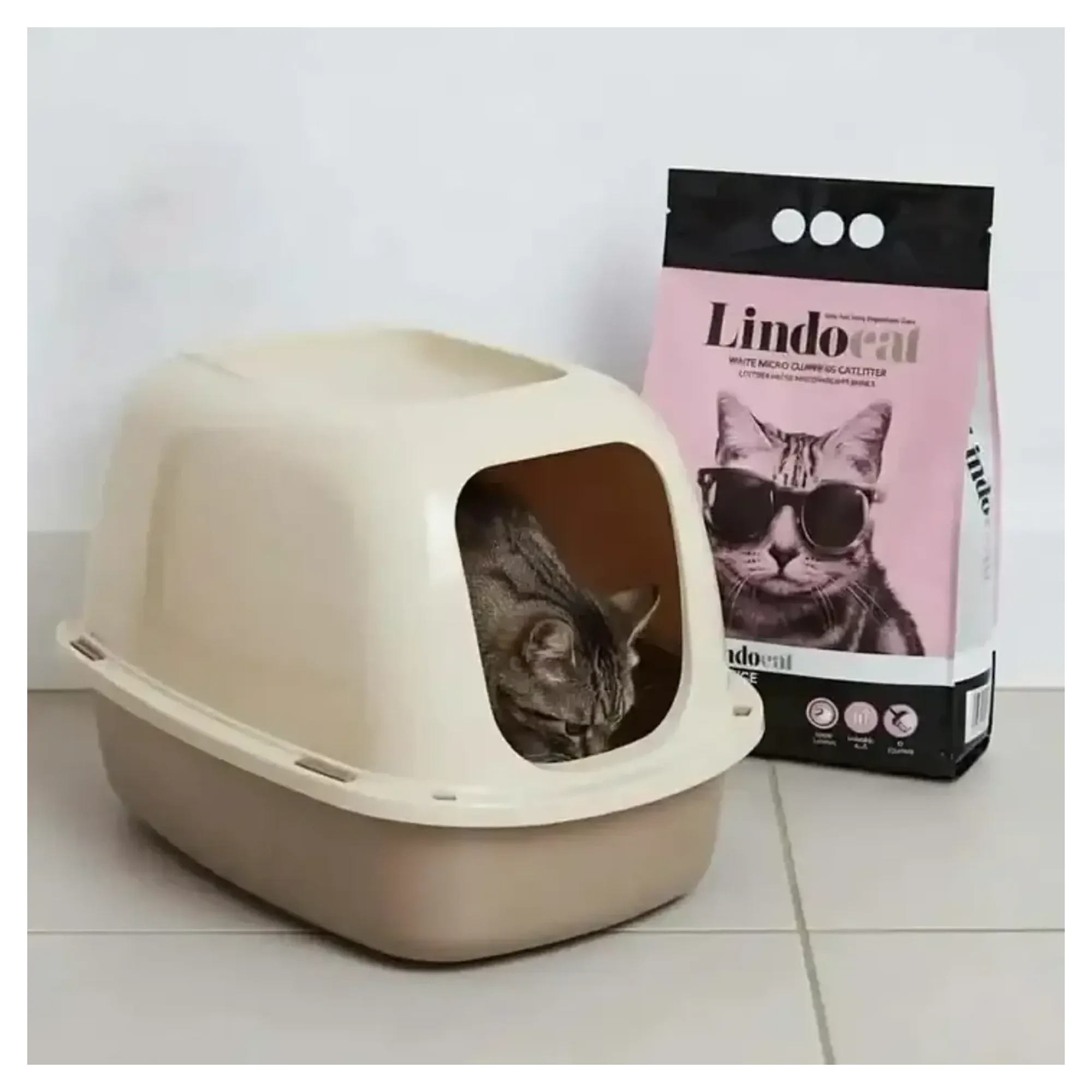 Lindocat Lindocat Prestige Pembe Taneli Bebek Pudrası Kokulu Kedi Kumu 10 L — Kedi Tuvalet Ürünleri, 9 kg — Görsel 2