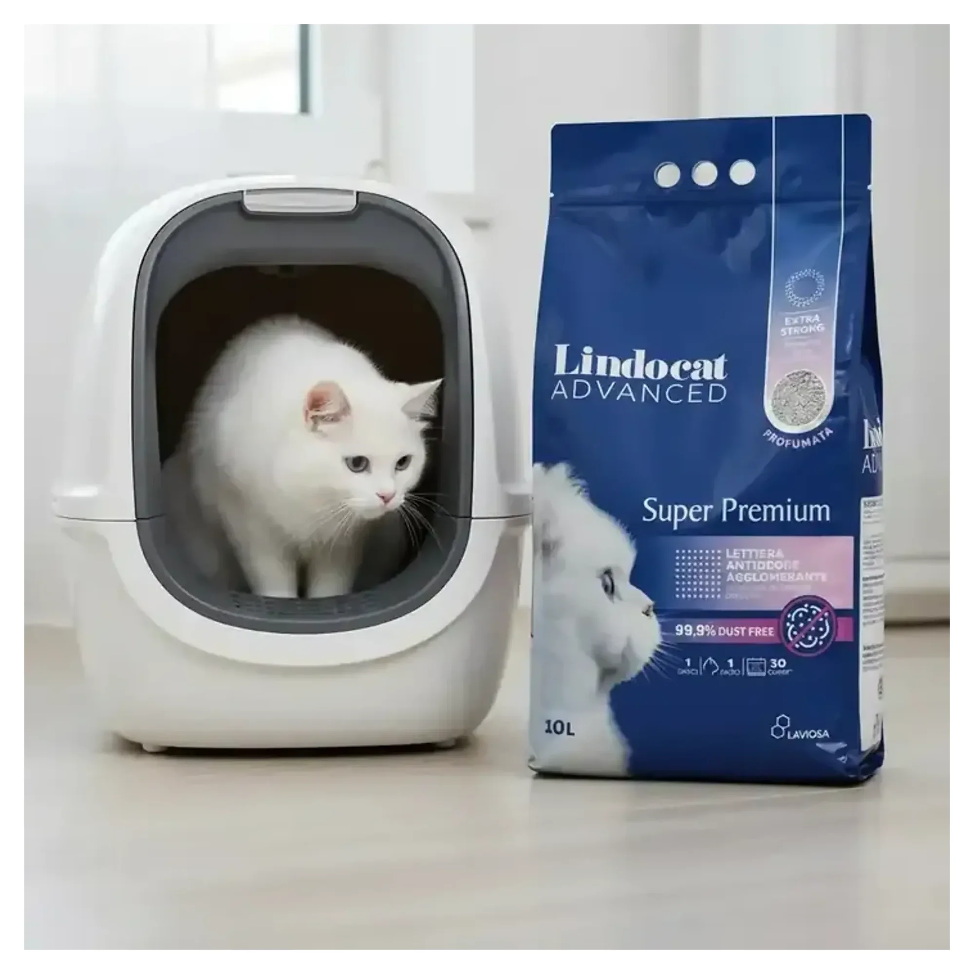 Lindocat Super Premium Extra Güçlü Topaklanan Bebek Pudrası Kokulu Bentonit Kedi Kumu 10 L — 9.2 kg — Görsel 2