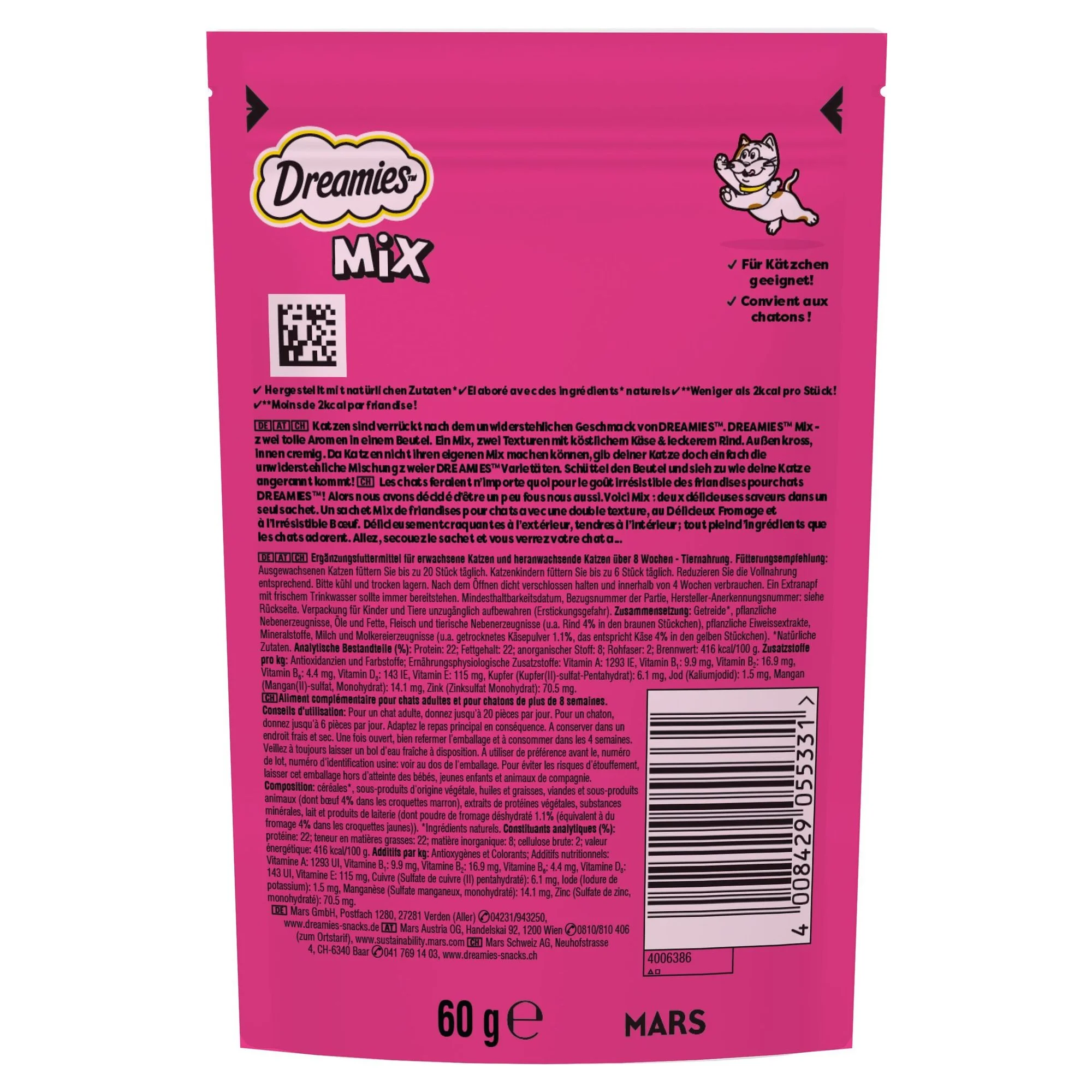 Dreamies Sığır ve Peynir Dolgulu Yetişkin Kedi Ödül Maması 60 G — 66 g — Görsel 2