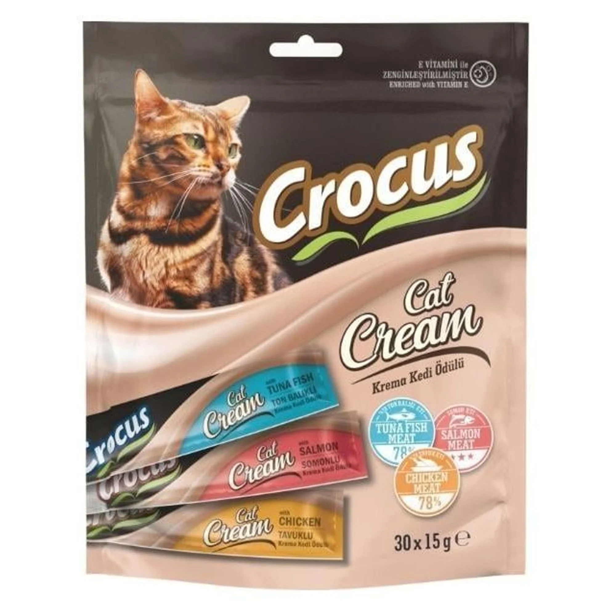 Crocus Tavuklu & Ton Balıklı & Somonlu Çoklu Krema Kedi Ödülü 30x15 G