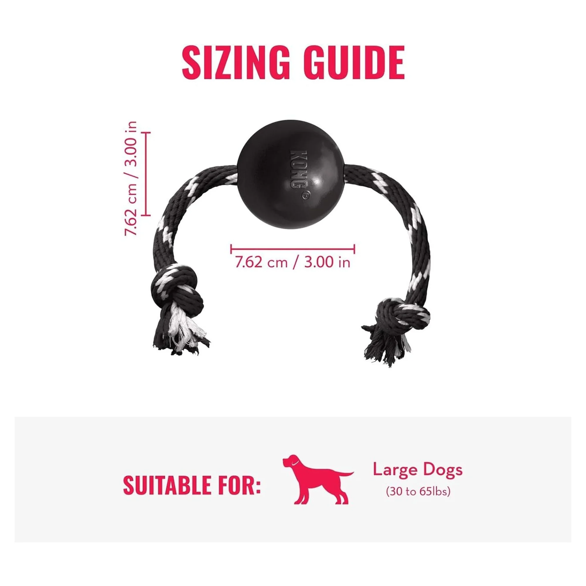 Kong Extreme Top Şeklinde Sesli ve İp Sallantılı Ultra Sert Köpek Diş İpi Oyuncağı L — Diş İpleri, 220 g — Görsel 2