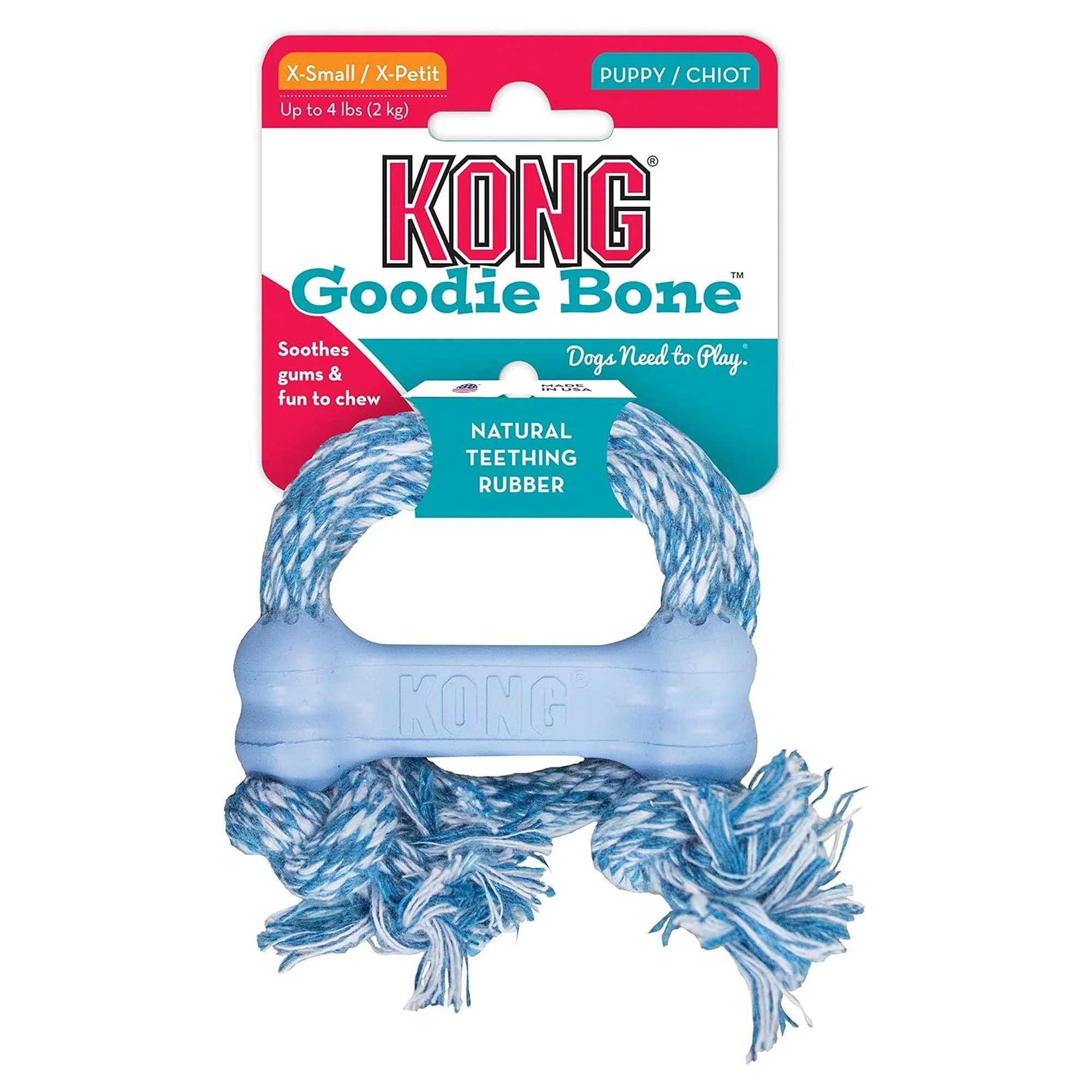 Kong Puppy Goodie Bone Kemik Şeklinde Çok Amaçlı İp Sallantılı Yavru Köpek Diş İpi Oyuncağı XS