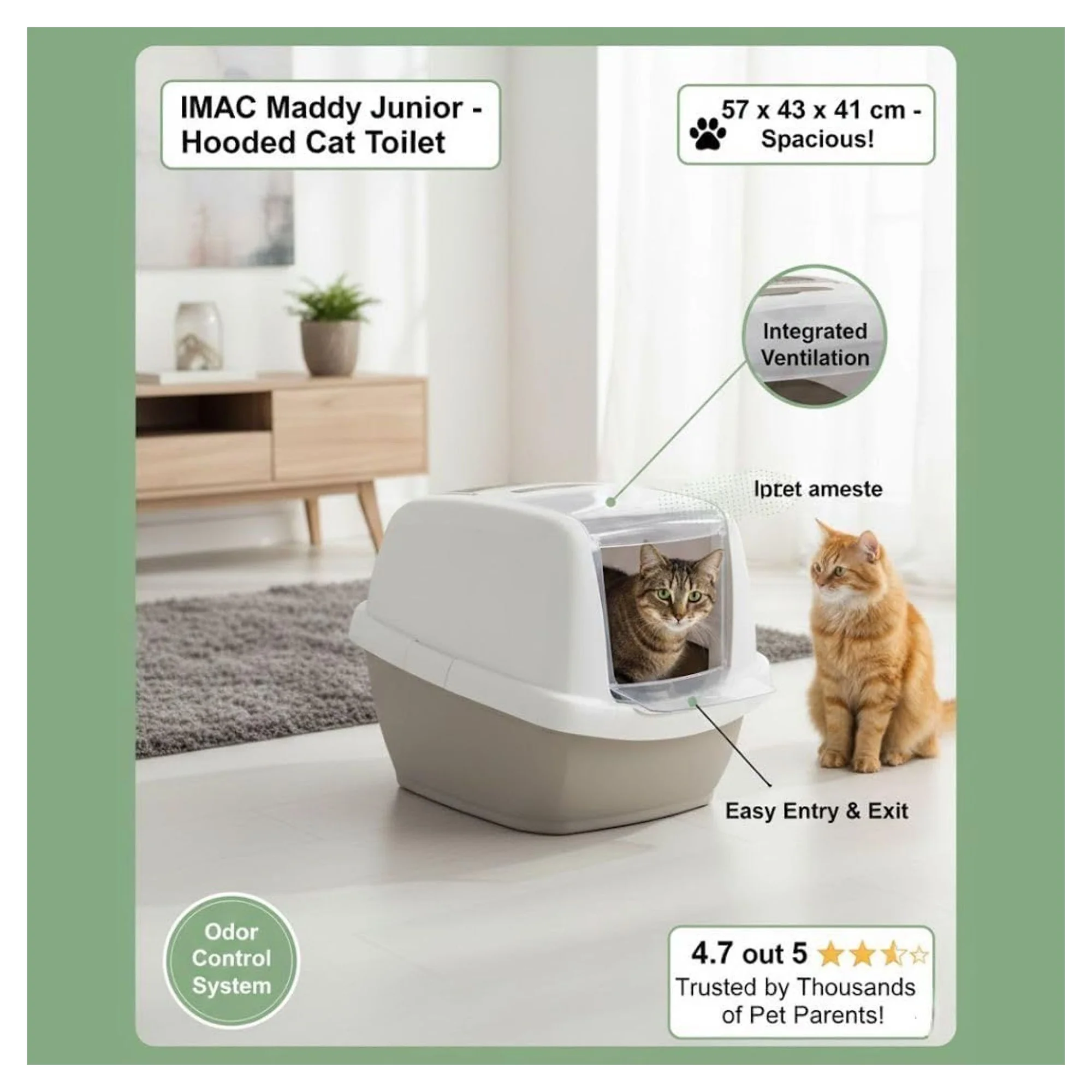Imac Maddy Junior Bej-Beyaz Kapalı Kedi Tuvaleti 57x43x41 CM — Kedi Tuvalet Ürünleri, 1.6 kg — Görsel 2