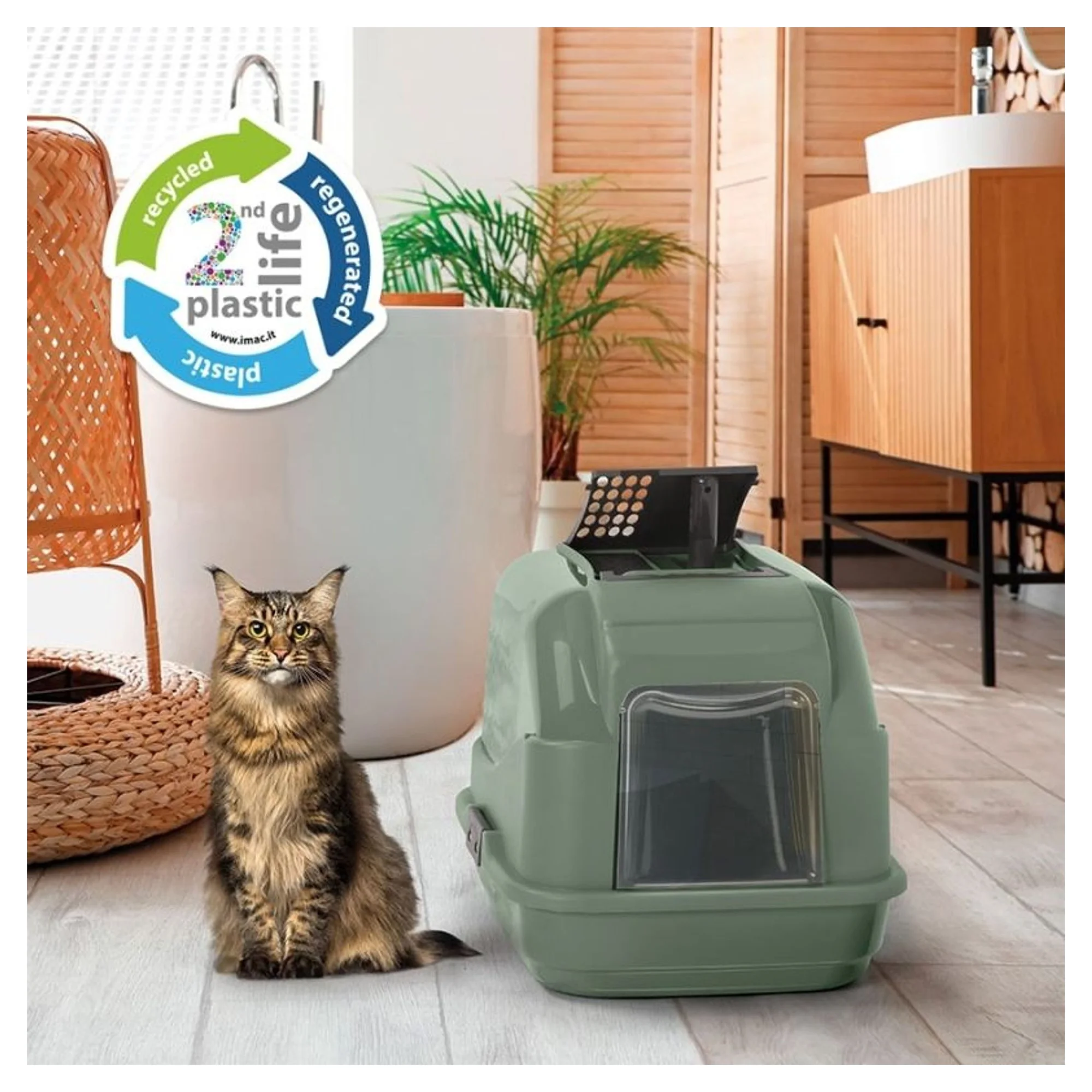 Imac Easy Cat Second Life Yeşil Kapalı Kedi Tuvaleti 50x40x40 CM — Kedi Tuvalet Ürünleri — Görsel 2