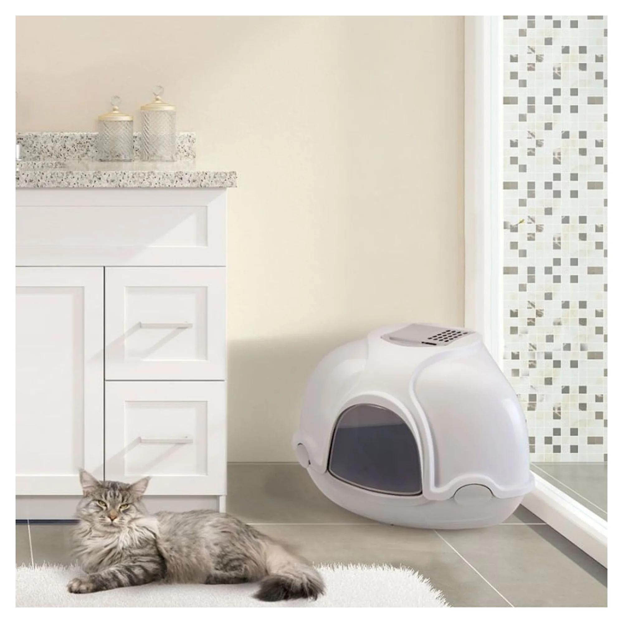 Imac Ginger Kapalı Gri/Beyaz Kedi Köşe Tuvaleti 52x52x44.5 CM — Kedi Tuvalet Ürünleri — Görsel 2