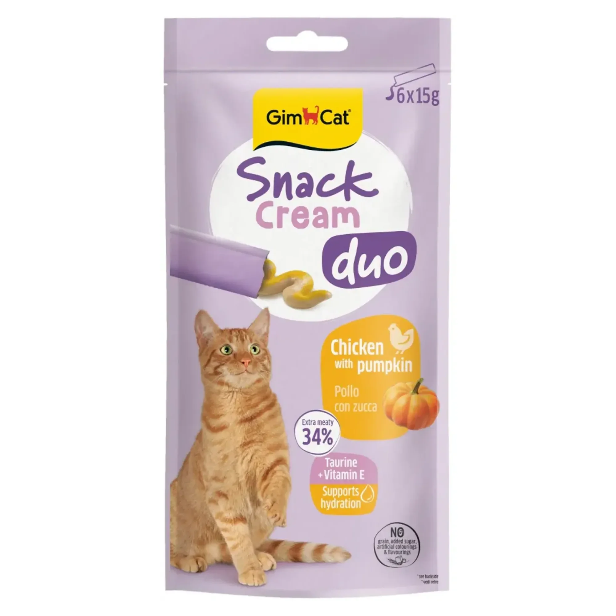 GimCat Snack Cream Duo Tavuklu ve Bal Kabaklı Kedi Ödül Maması 6x15 G