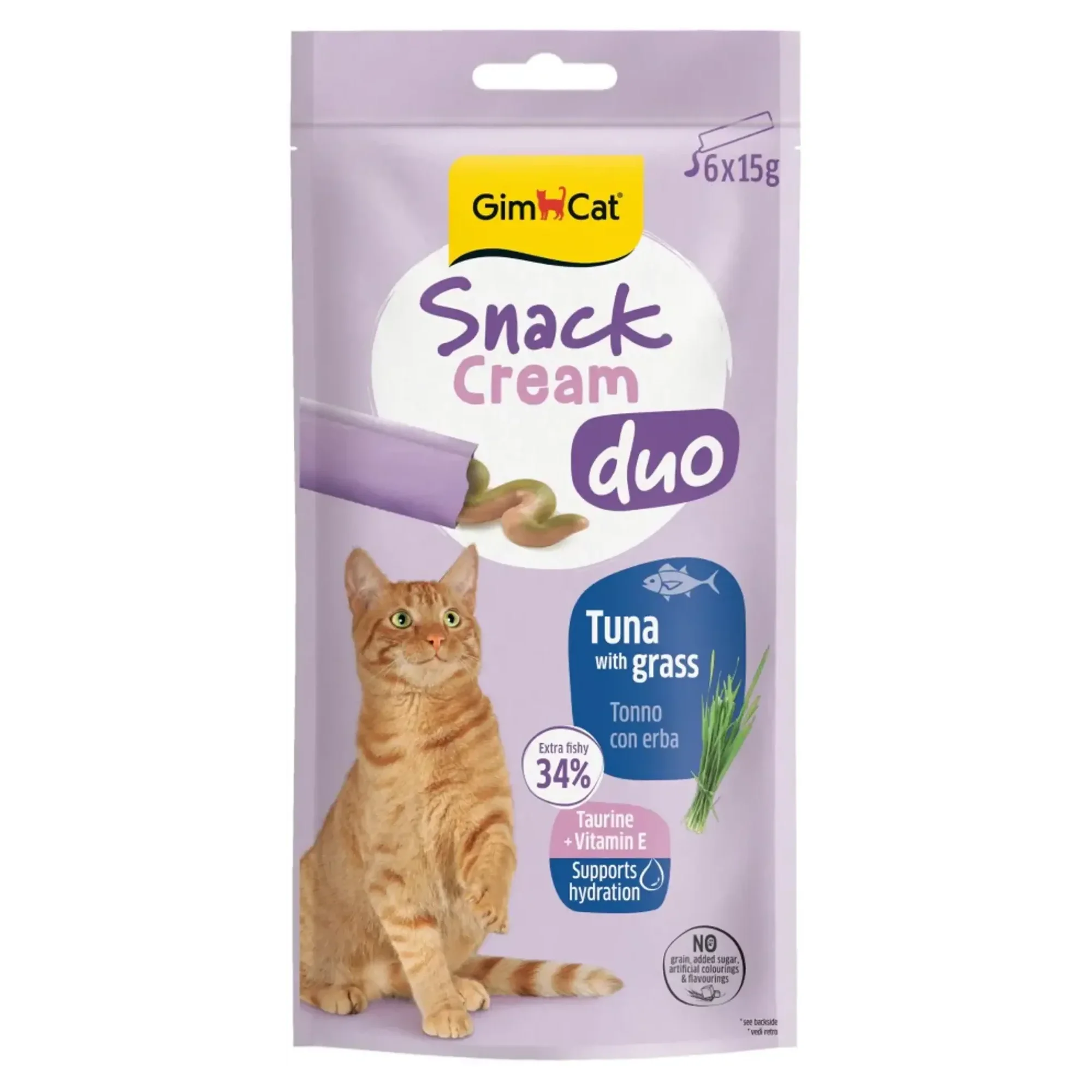 GimCat Snack Cream Duo Ton Balıklı ve Çimenli Kedi Ödül Maması 6x15 G