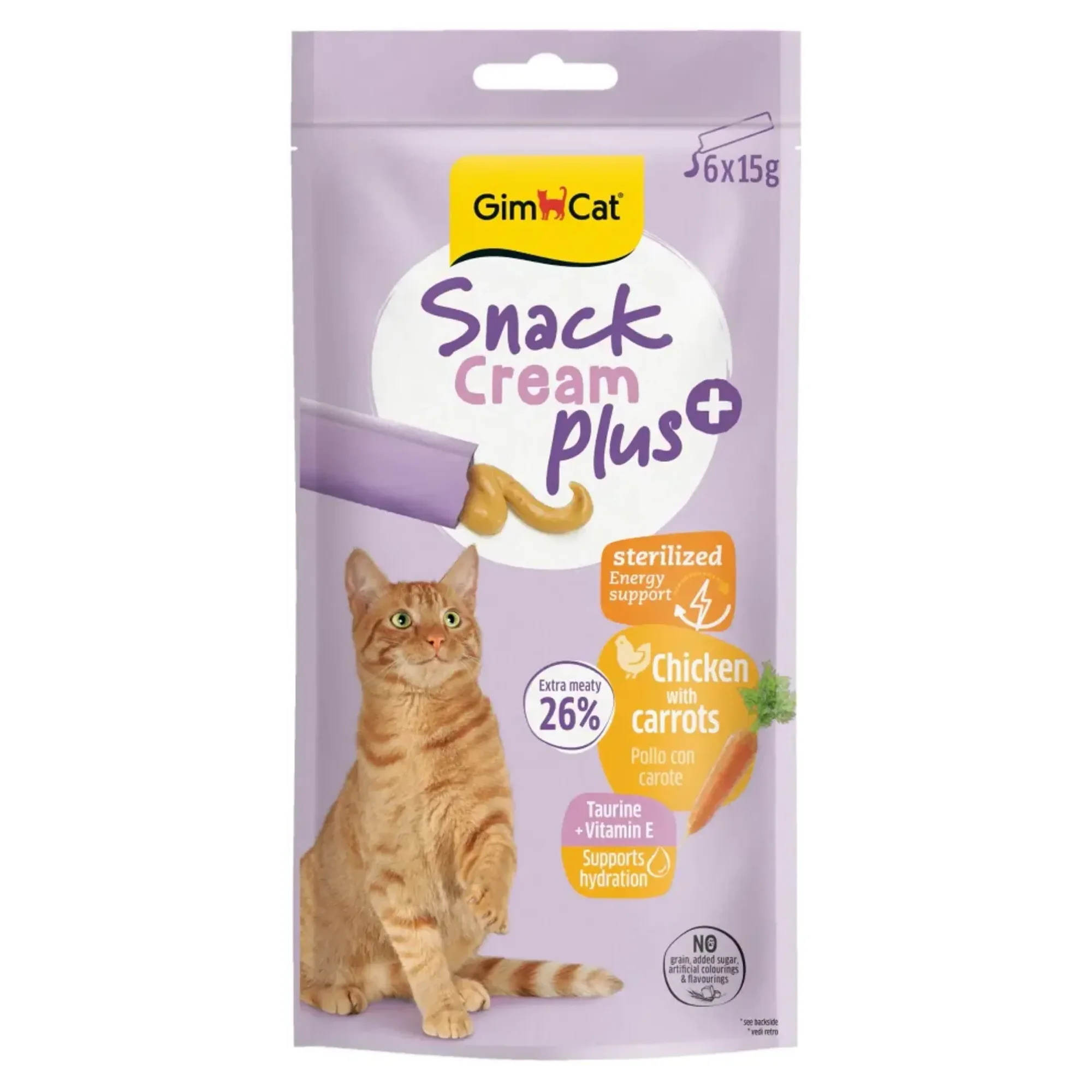 GimCat Snack Cream Plus Tavuklu ve Havuçlu Krema Kısırlaştırılmış Kedi Ödül Maması 6x15 G