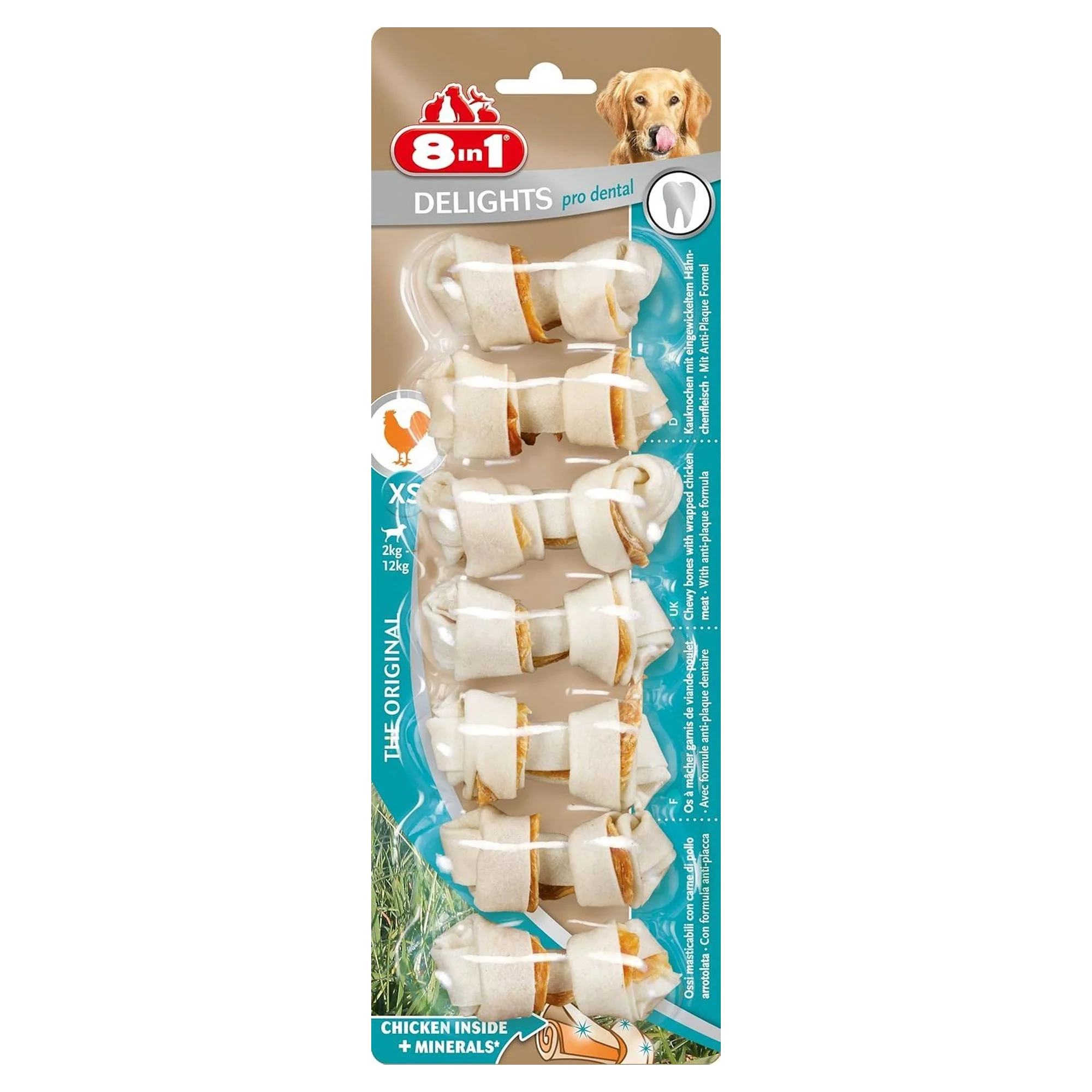 8in1 Delights Pro Dental Diş Sağlığı için Tavuklu ve Mineralli Köpek Ödül Kemiği XS 84 G