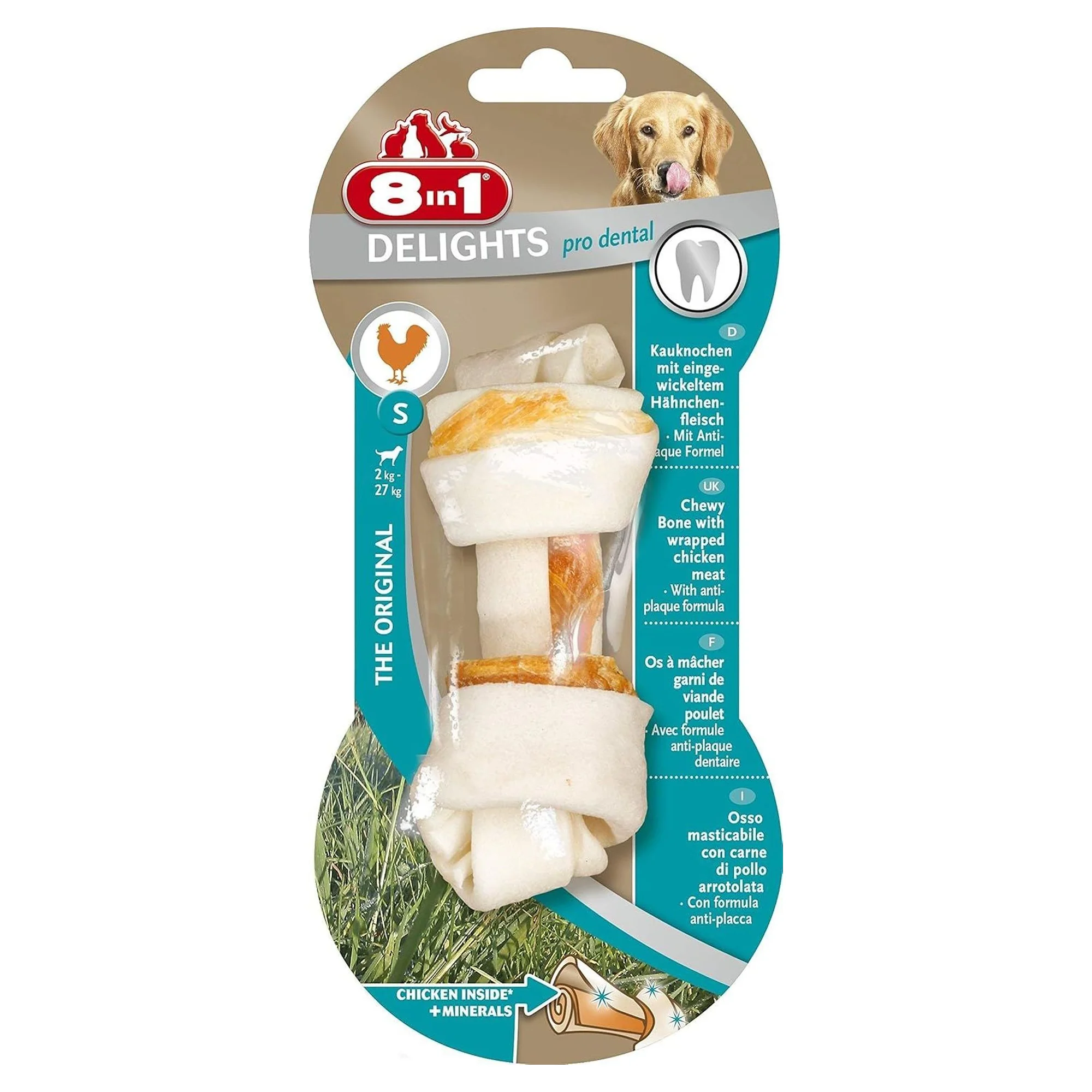 8in1 Delights Tavuklu Düğümlü Tartar Oluşumunu Engelleyen Köpek Ödül Kemiği 10CM 35 G
