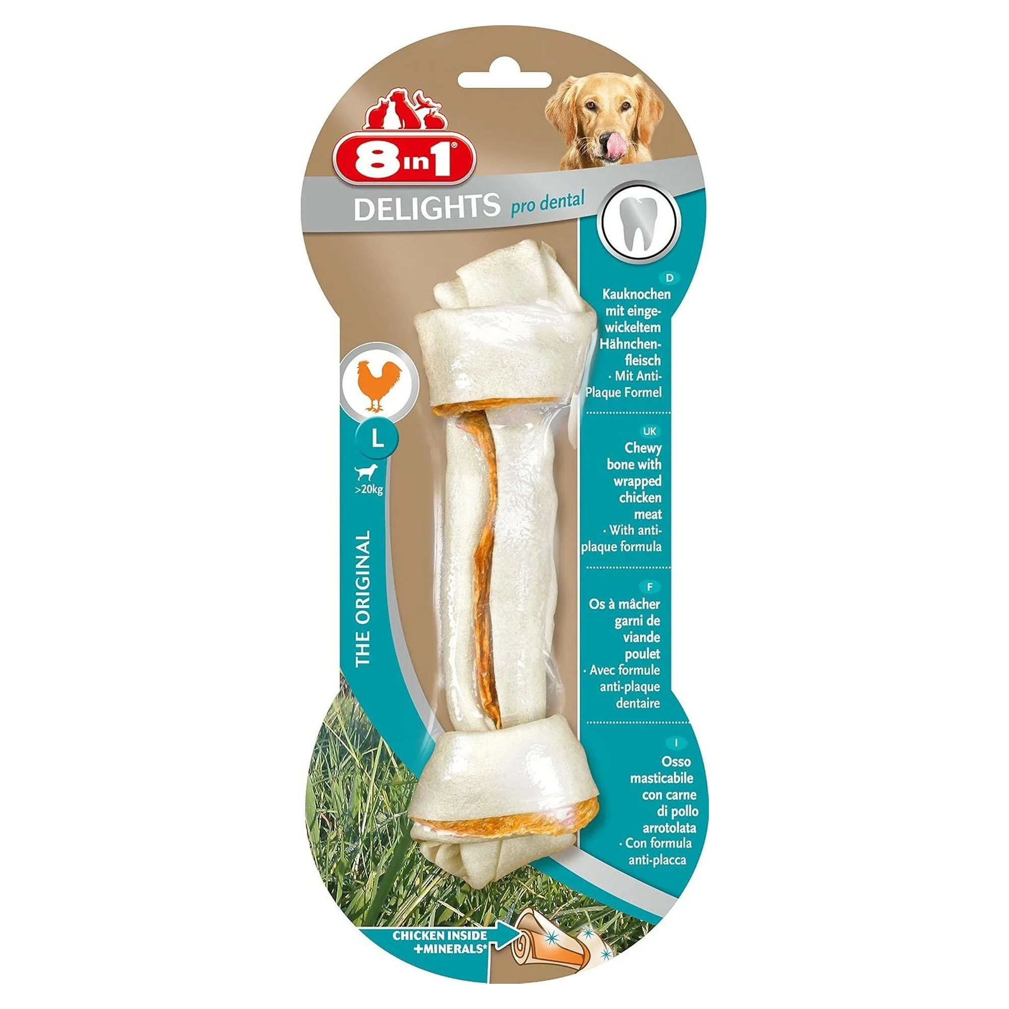 8in1 Delights Pro Dental Diş Sağlığı için Tavuk Etli Düğümlü Large Köpek Kemiği 85 G