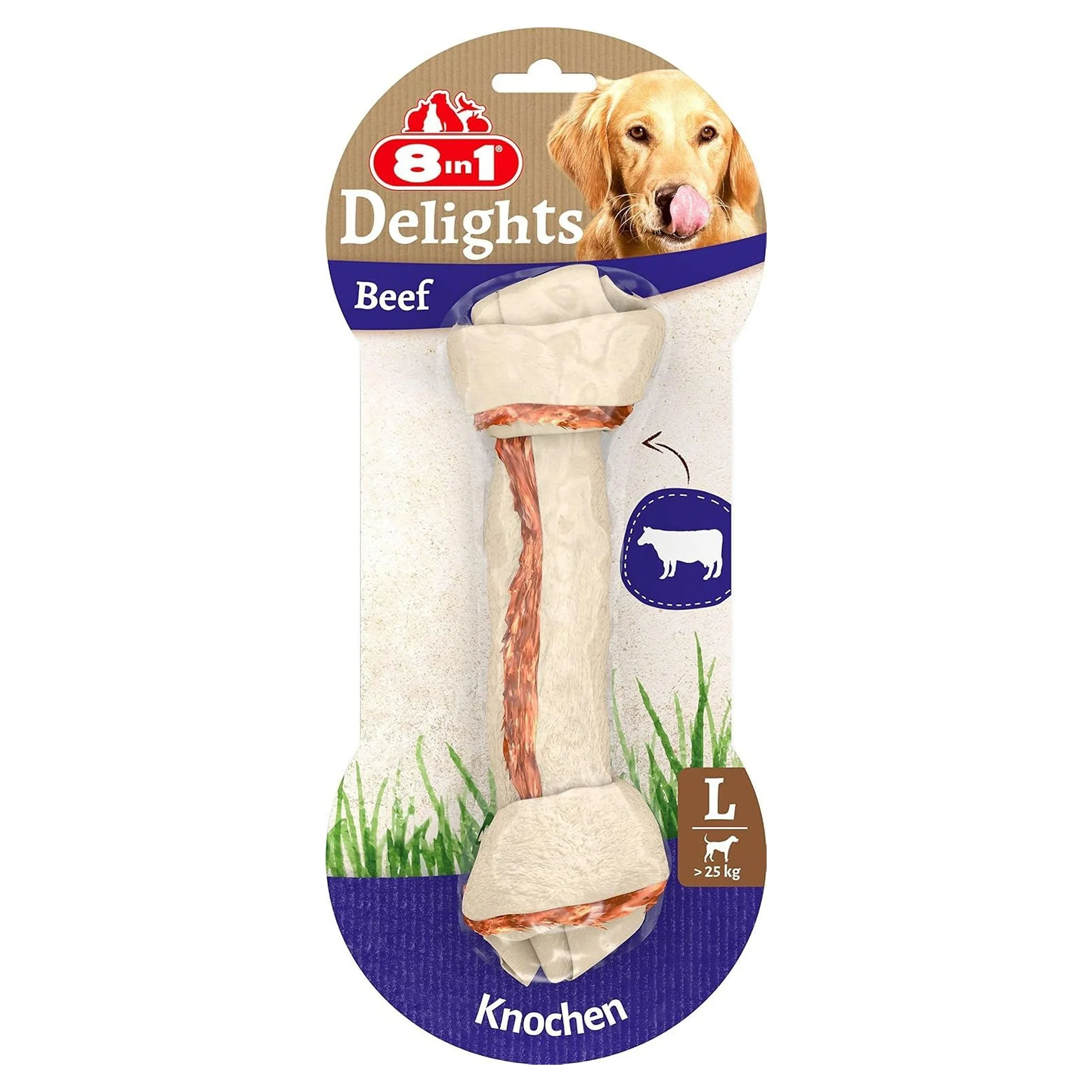 8in1 Delights Bones Biftekli Düğümlü Tartar Önleyici Large Köpek Kemiği 18CM 85 G