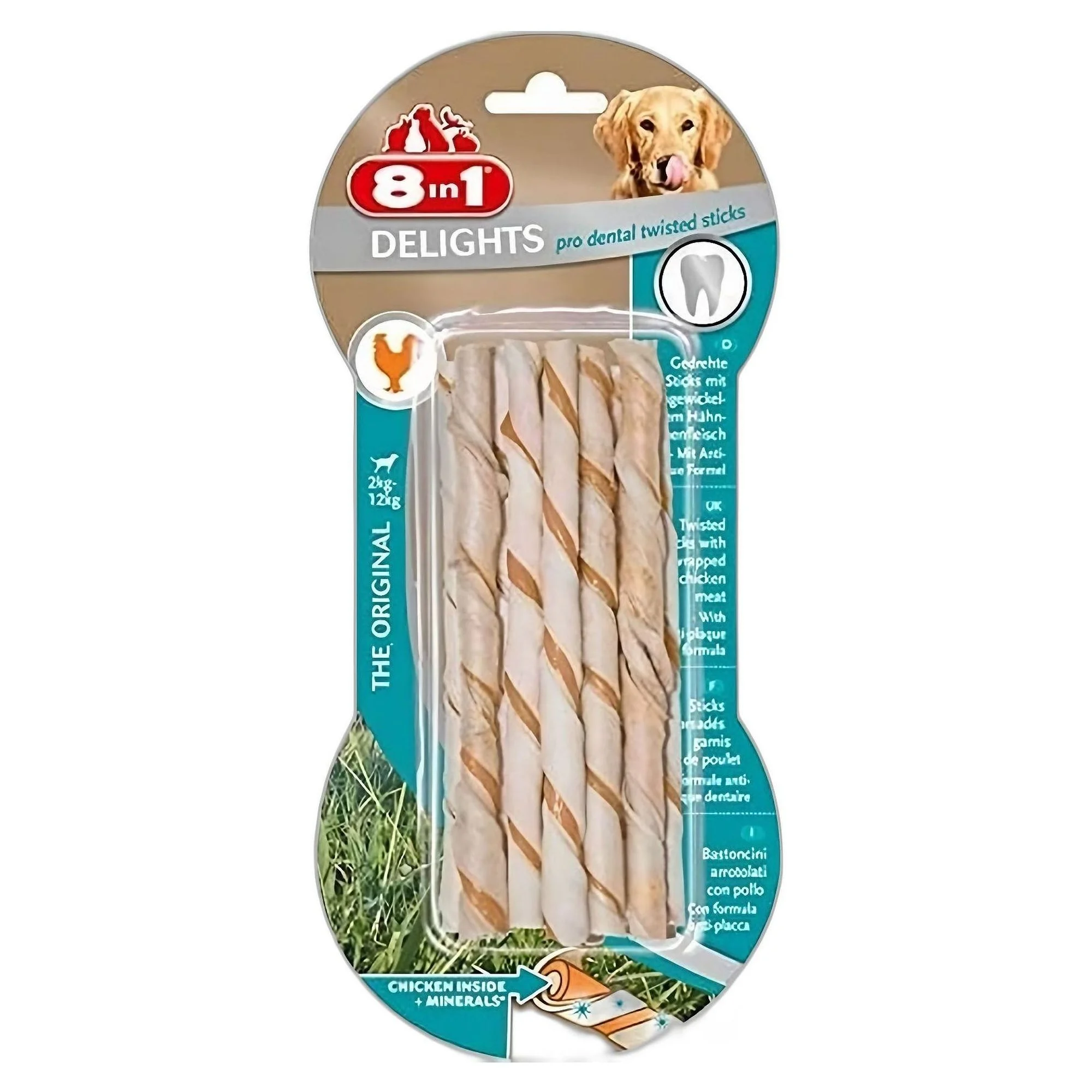 8in1 Delights Pro Dental Diş Sağlığı için Tavuklu ve Mineralli Burgu Çubuk Köpek Ödül Kemiği 55 G