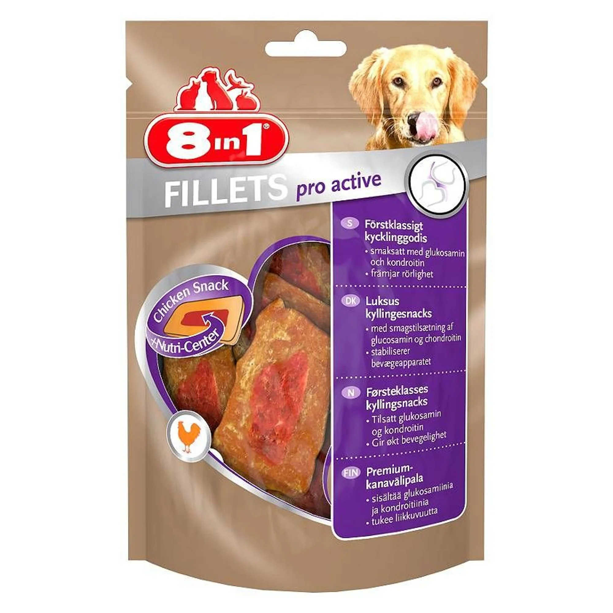 8in1 Fillets Pro Active Eklem Sağlığı için Tavuklu Fileto Köpek Ödül Maması 80 G