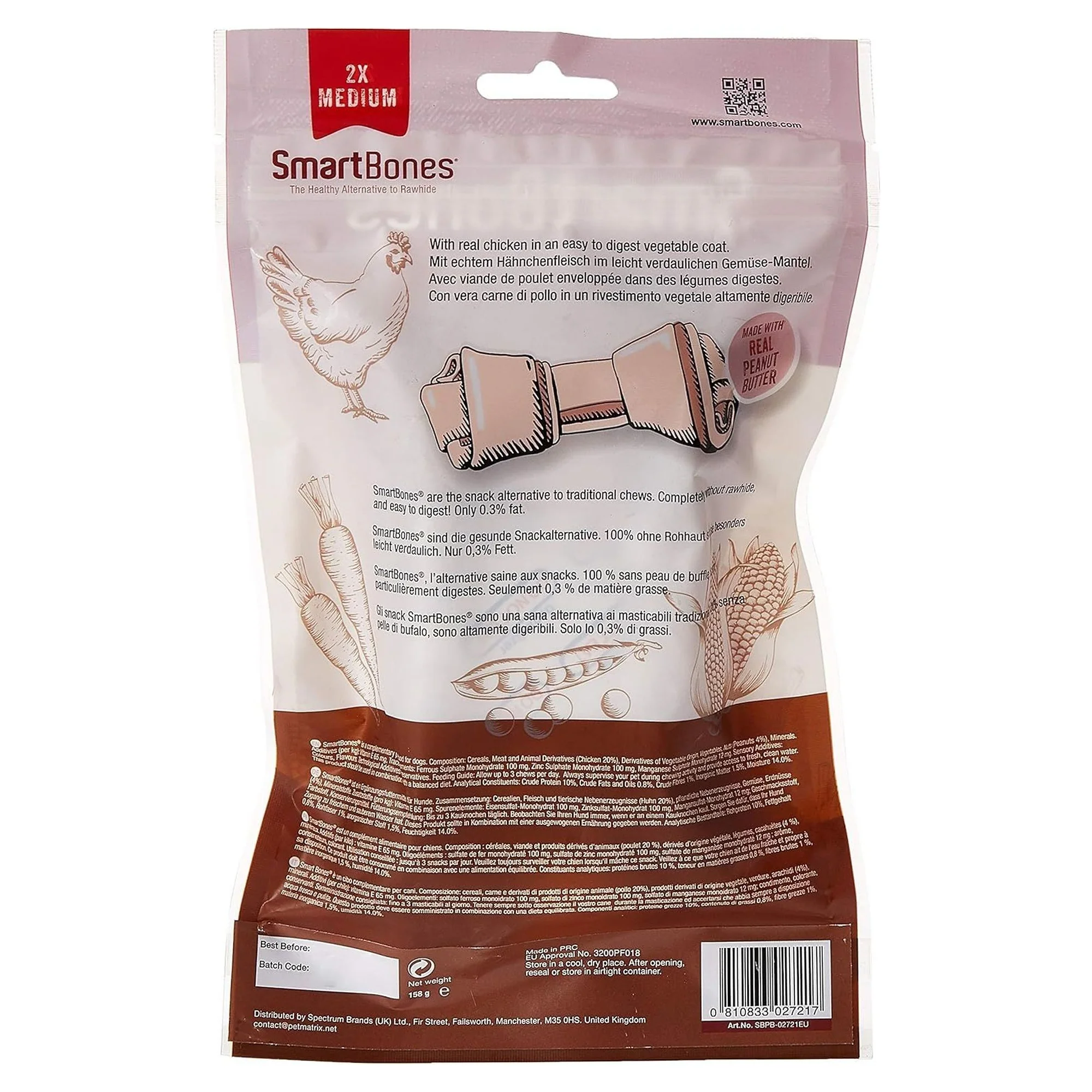 SmartBones Orta Irk Köpekler İçin Yer Fıstıklı Düğümlü Kemik 2'li 158G — Kuru, 170 g — Görsel 2