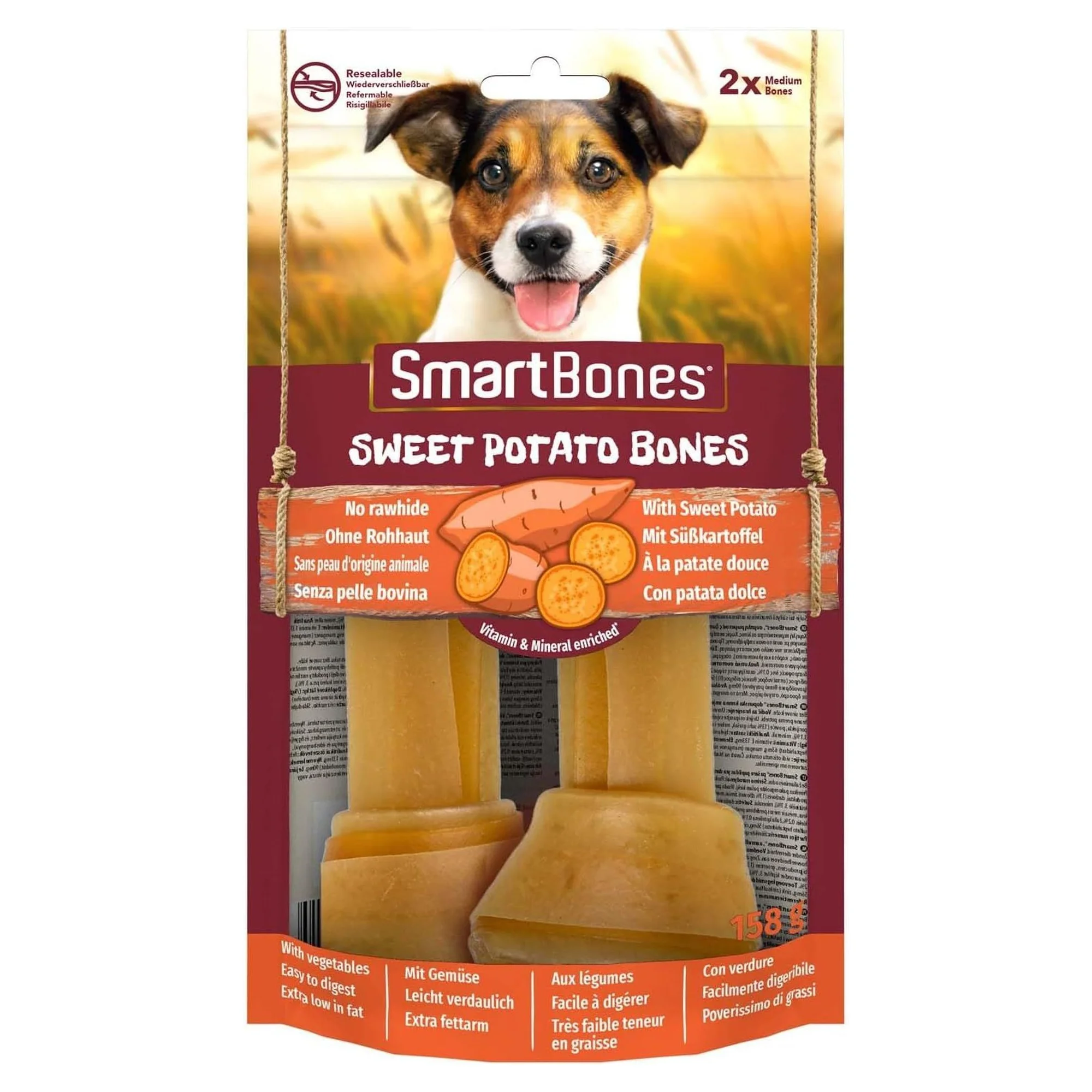 SmartBones Orta Irk Köpekler İçin Tatlı Patatesli Düğümlü Kemik 2'li 158 G