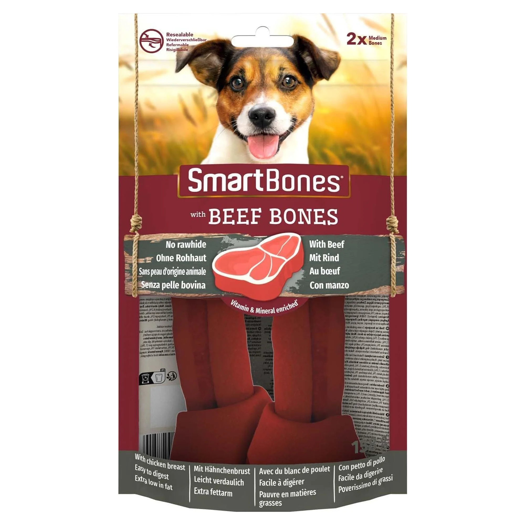 SmartBones Orta Irk Köpekler İçin Sığır Etli Düğümlü Kemik 2'li 158G