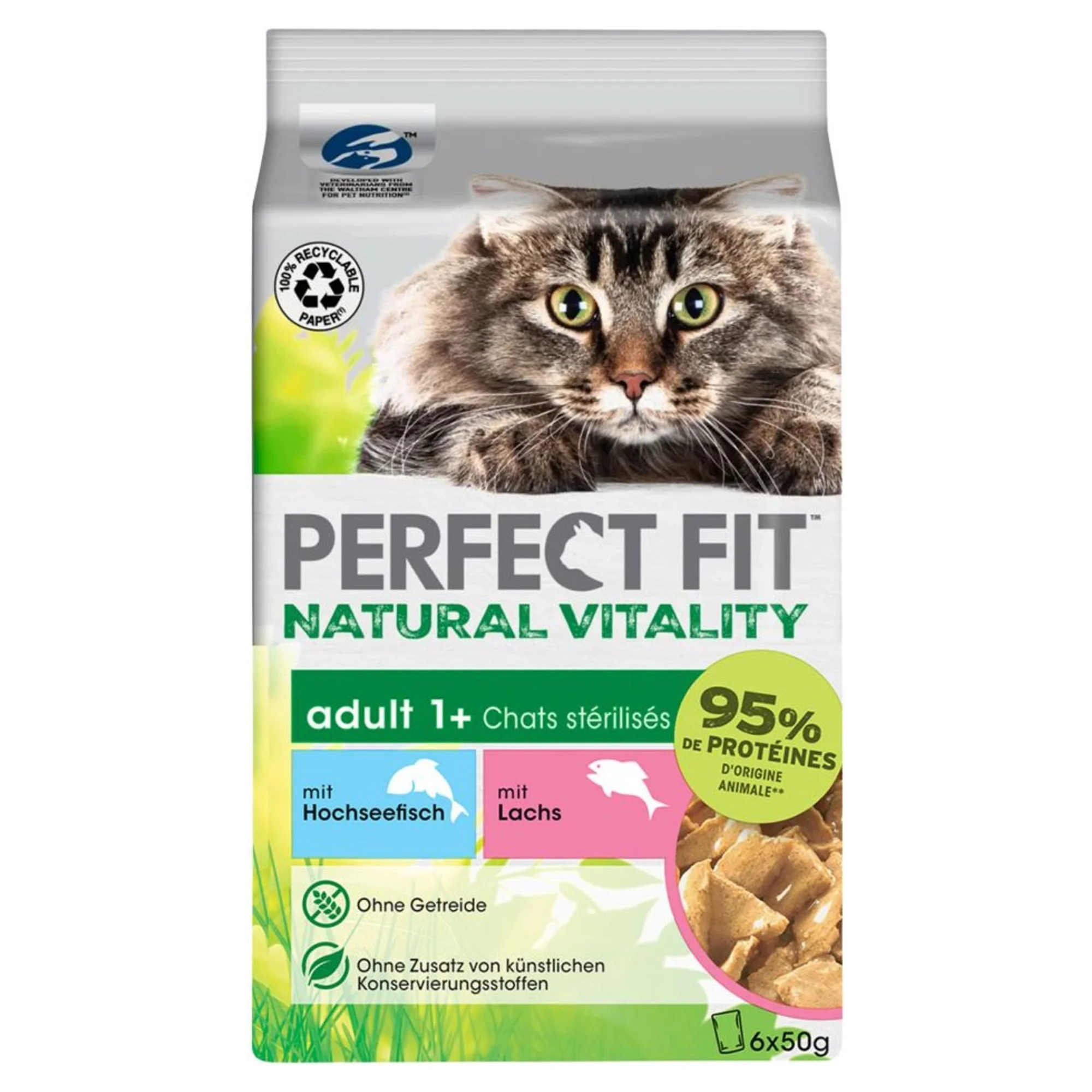 Perfect Fit Perfect Fit Okyanus Balığı ve Somonlu Kısırlaştırılmış Yetişkin Kedi Yaş Mama 50 G