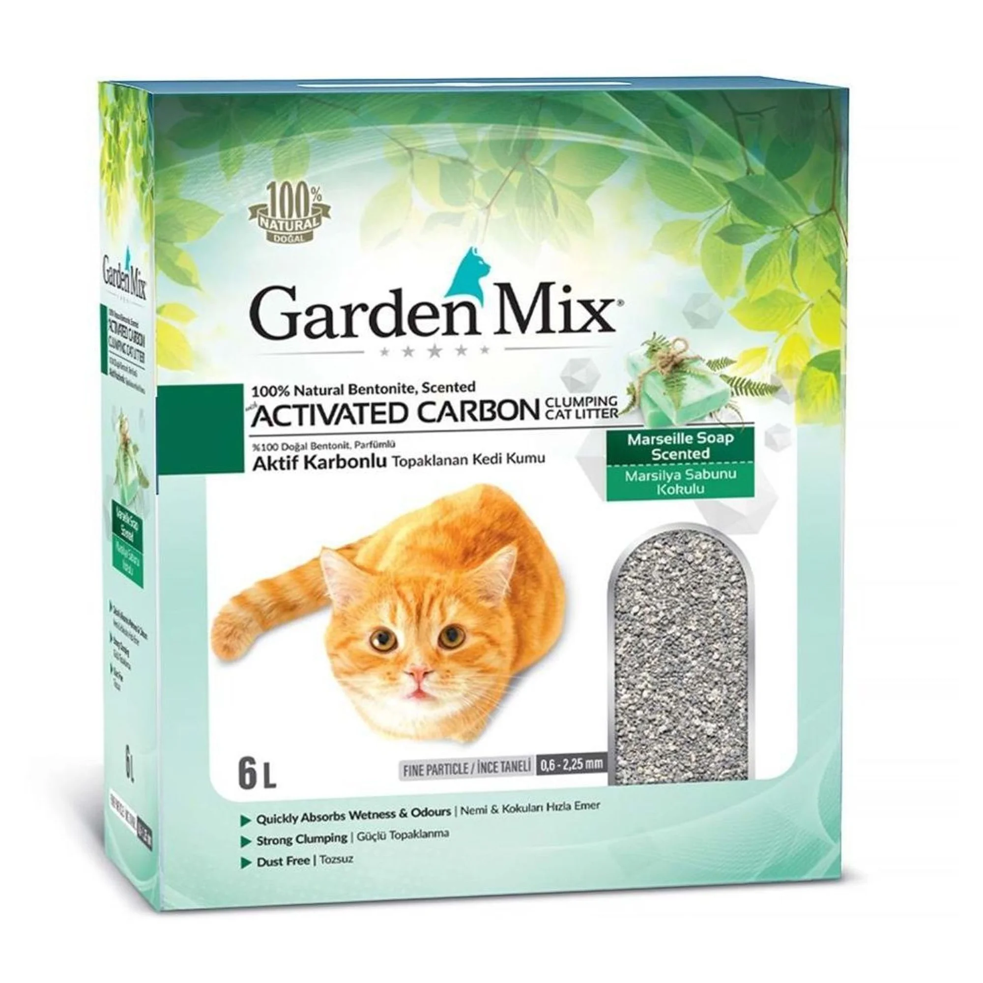 Garden Mix Garden Mix Aktif Karbonlu Marsilya Sabunu Kokulu Bentonit Kedi Kumu 6L