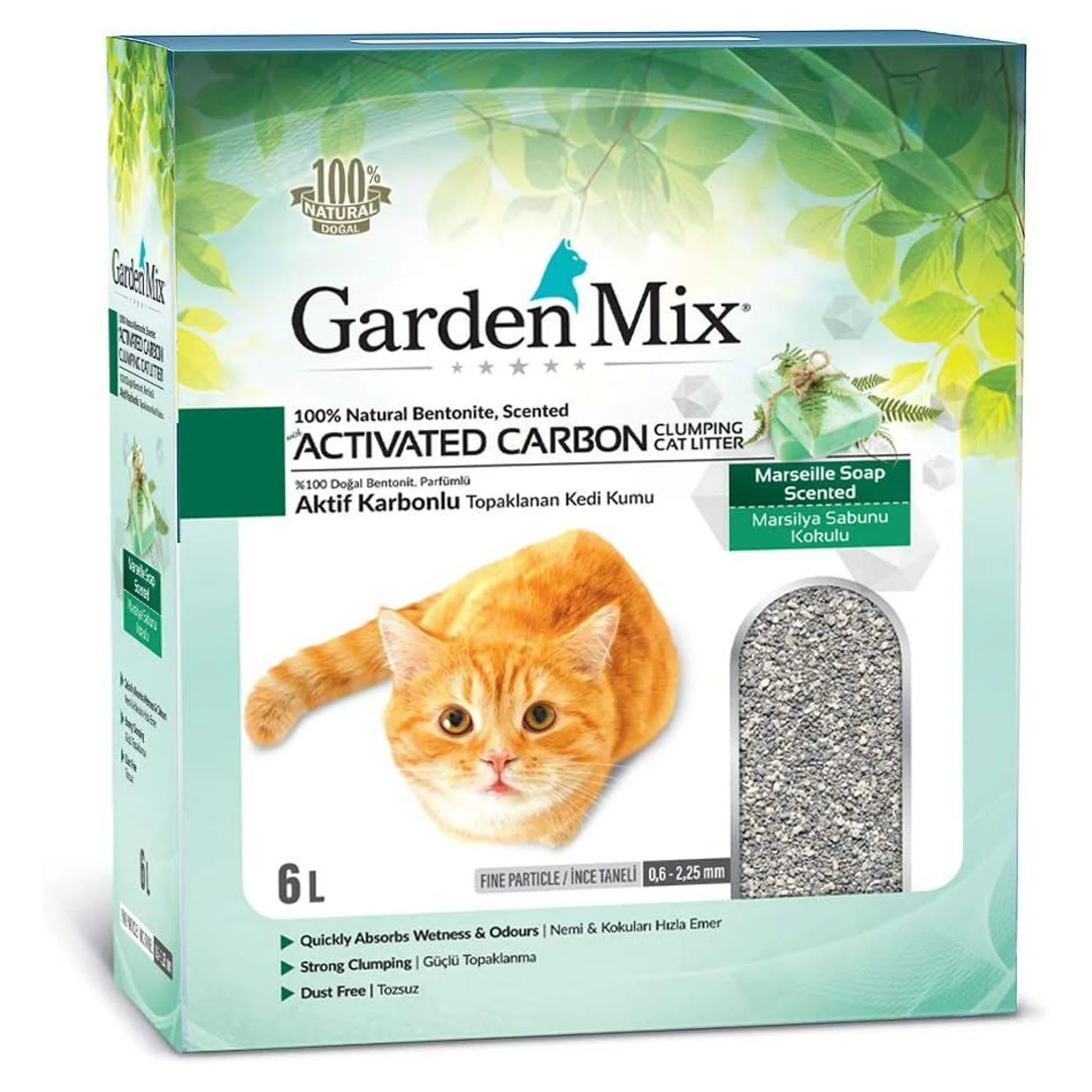 Garden Mix Aktif Karbonlu Marsilya Sabunu Kokulu Bentonit Kedi Kumu 6L