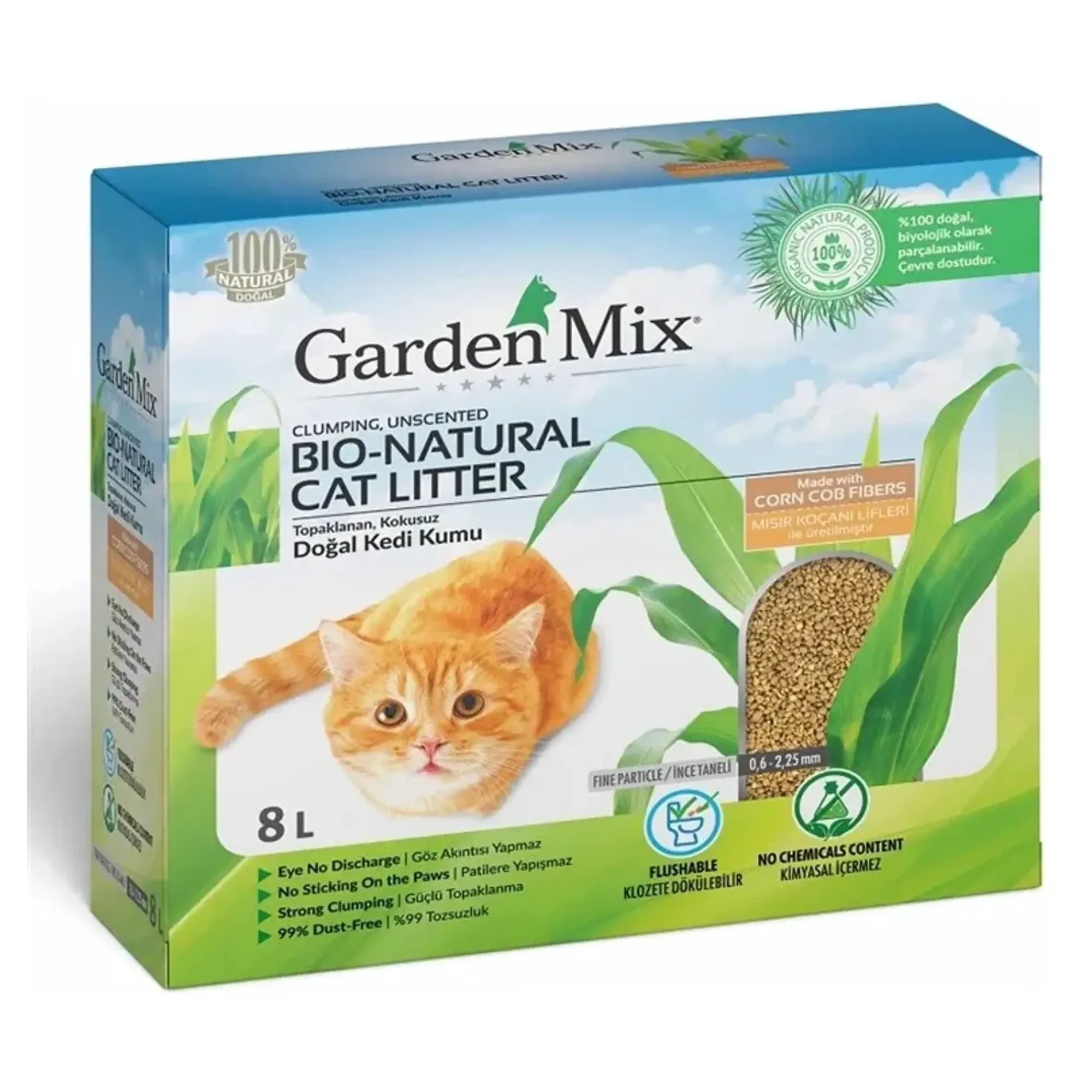 Garden Mix Garden Mix Topaklanan Mısır Lifli Kedi Kumu 8L