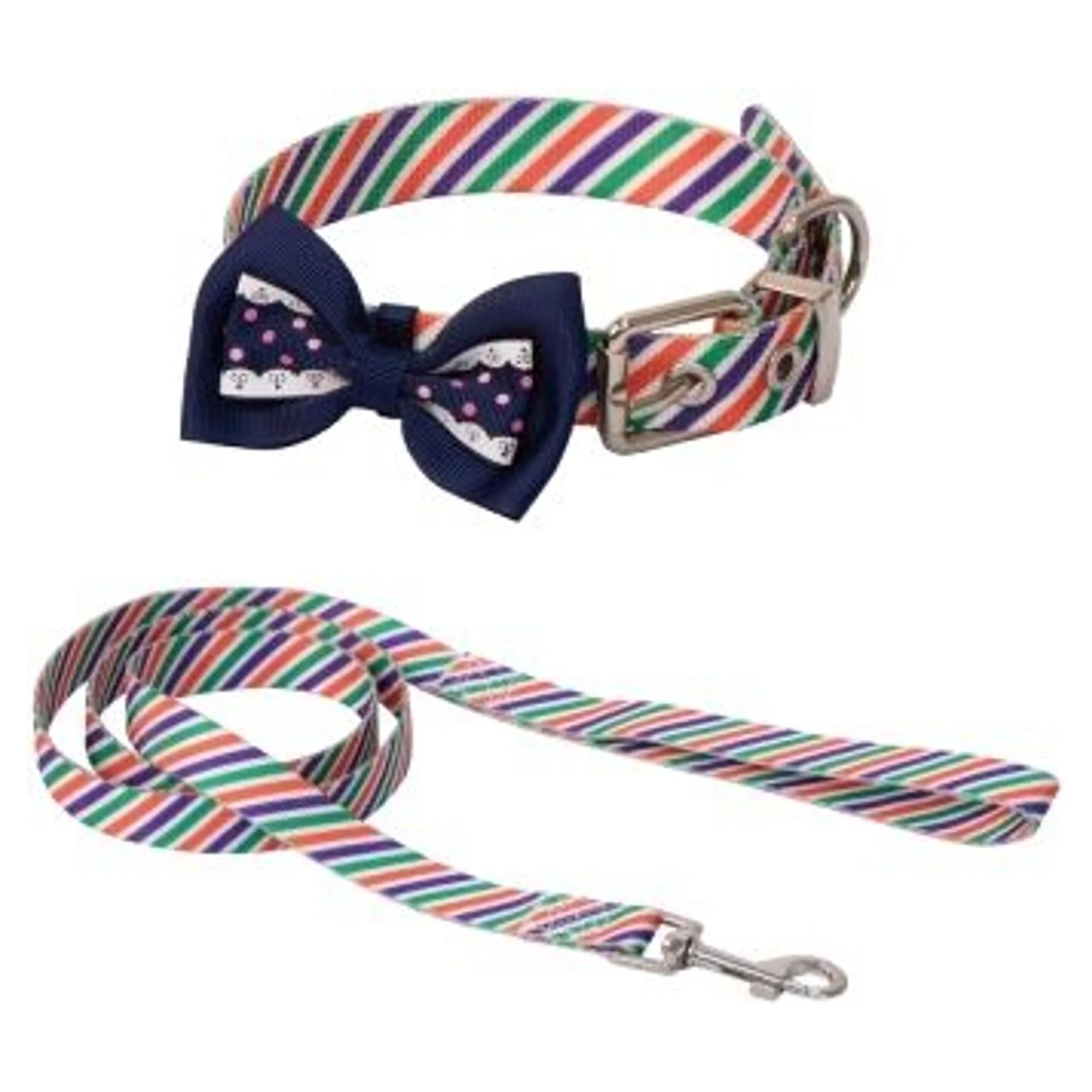 Eastland Papyonlu Çizgili Desenli Köpek Boyun Tasması ve Uzatma 20 MM 40-50 CM + 120 CM