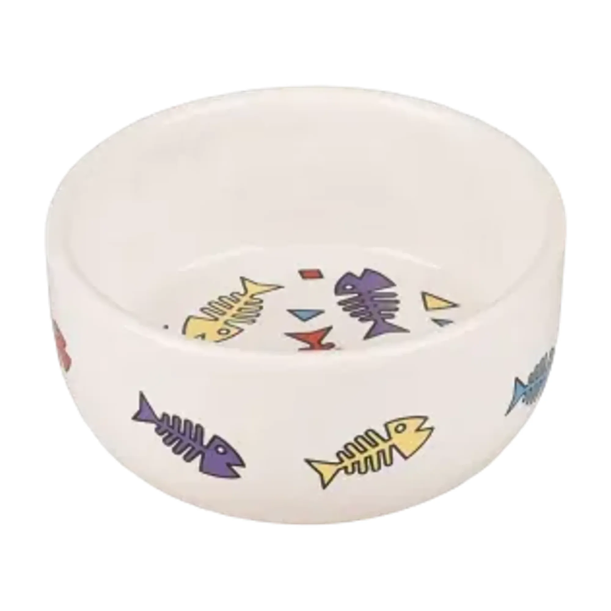 Flamingo Fisk Balık Desenli Beyaz Seramik Evcil Hayvan Mama Kabı 325 mL