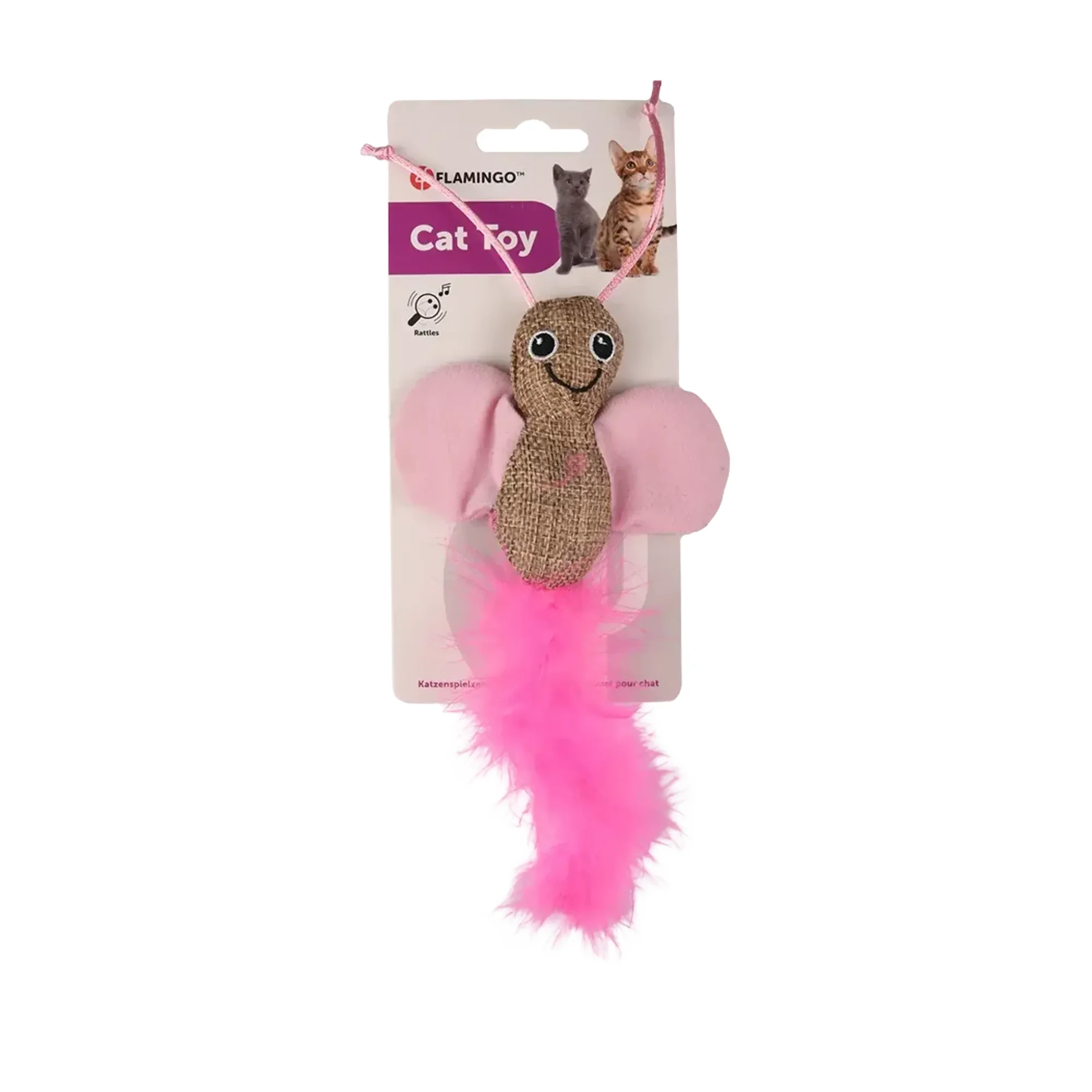 Flamingo Afra Tüylü Çıngırak Sesli Kelebek Kedi Oyuncağı