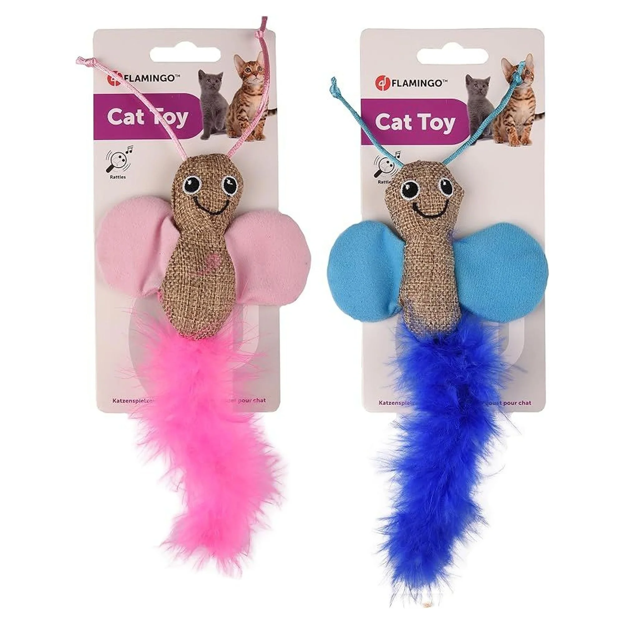Flamingo Afra Tüylü Çıngırak Sesli Kelebek Kedi Oyuncağı — Fare & Peluş Oyuncaklar, 55 g — Görsel 2