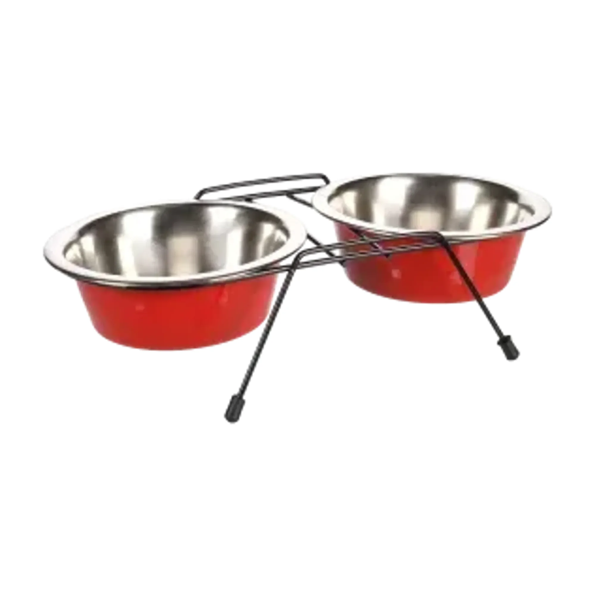 Flamingo Arjun Kırmızı-Gri Standlı İkili Çelik Mama Kabı Seti 800 mL