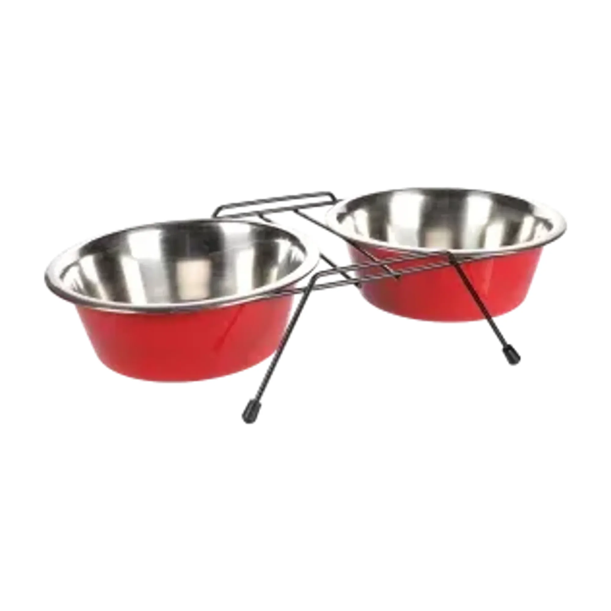 Flamingo Arjun Kırmızı-Gri Standlı İkili Çelik Mama Kabı Seti 1600 mL