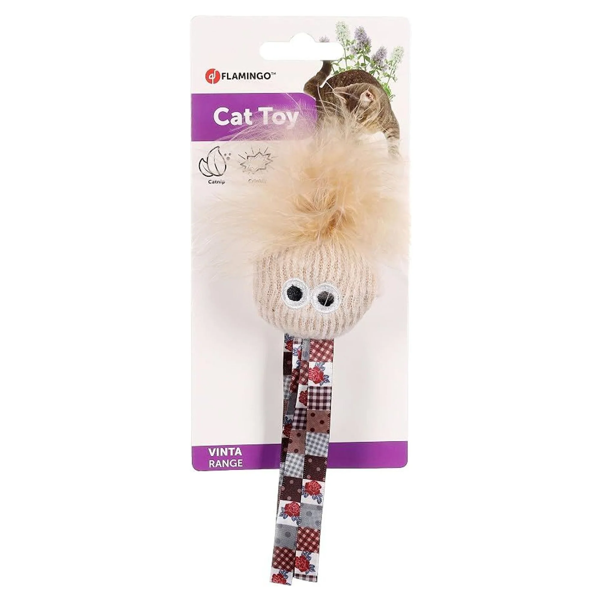 Flamingo Vinta Catnipli Tüylü Hışırtılı Top Oyuncak — Top & Zilli Toplar, 80 g — Görsel 2