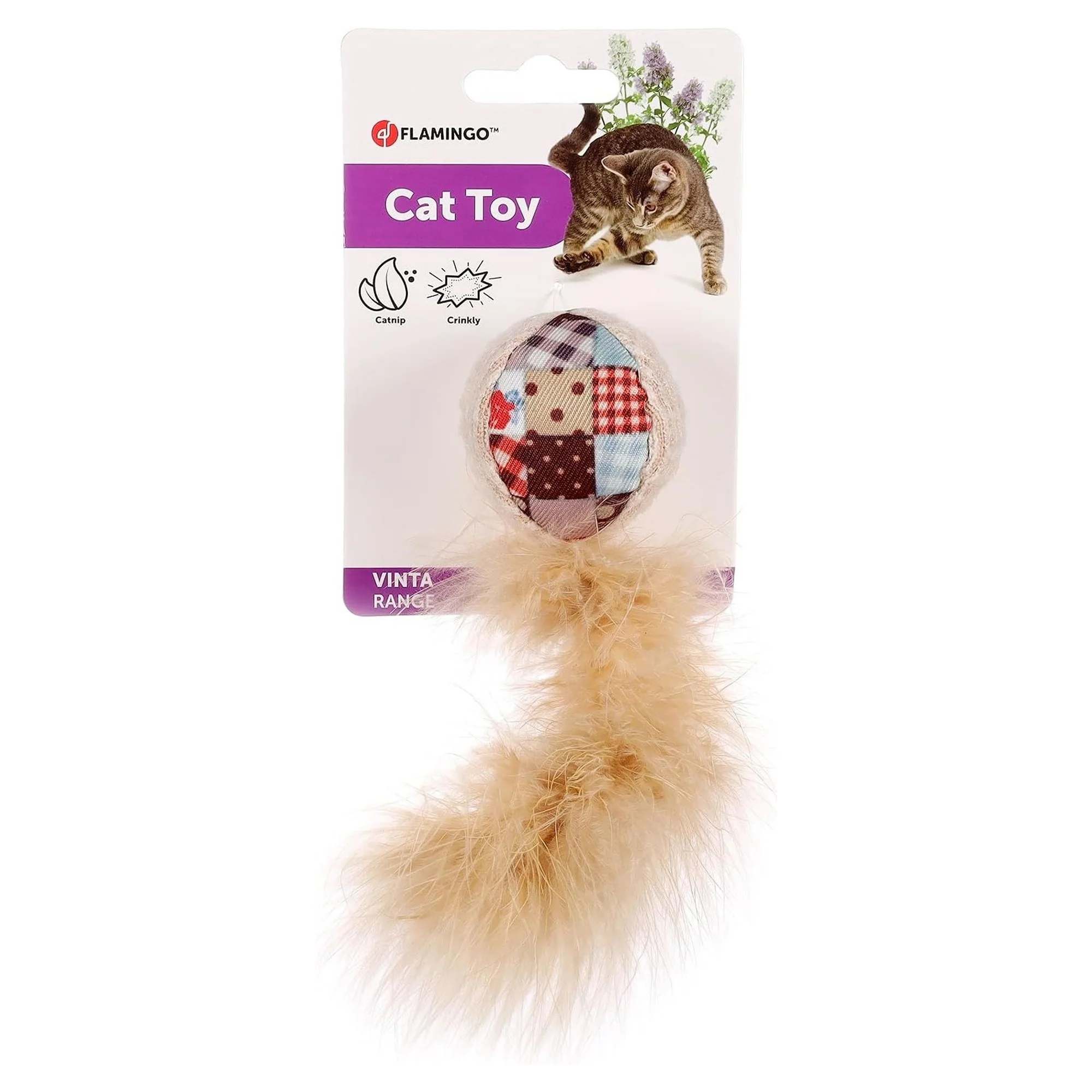 Flamingo Vinta Catnipli Tüylü Hışırtılı Top Oyuncak — Fare & Peluş Oyuncaklar, 50 g — Görsel 2