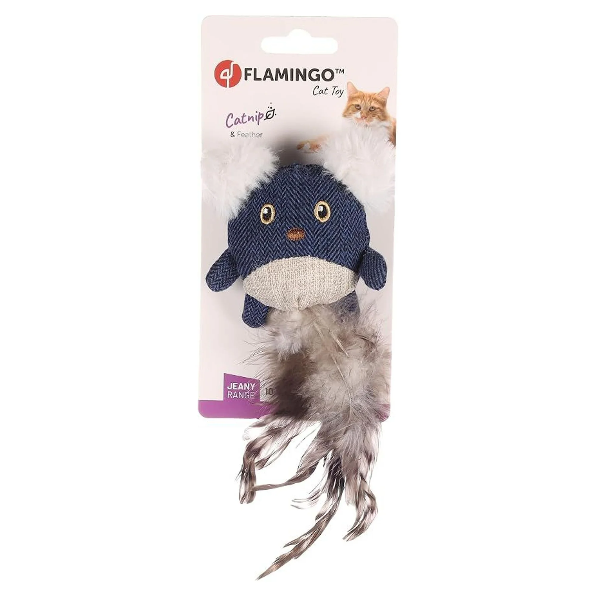 Flamingo Jeany Kot Desenli Catnip Mavi Peluş Tüylü Kedi Oyuncağı — Fare & Peluş Oyuncaklar, 50 g — Görsel 2