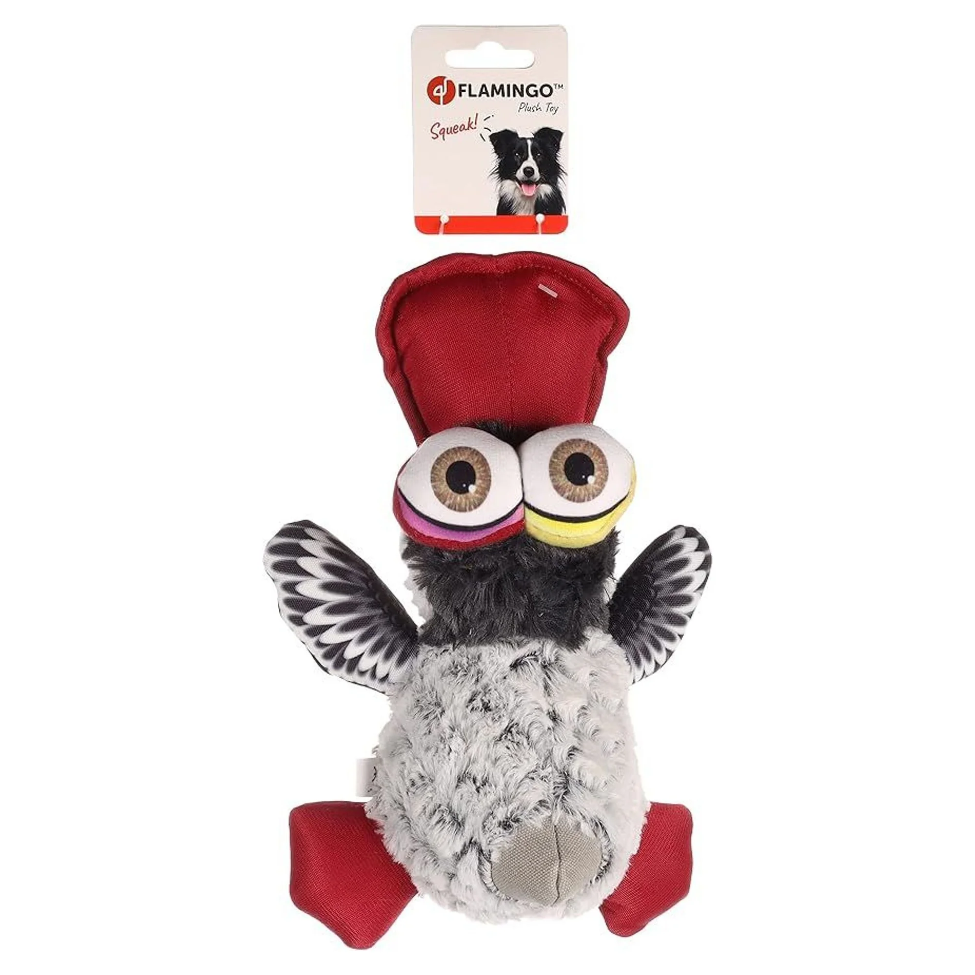 Flamingo Dazy Gri ve Kırmızı Sesli Peluş Kaz Köpek Oyuncağı