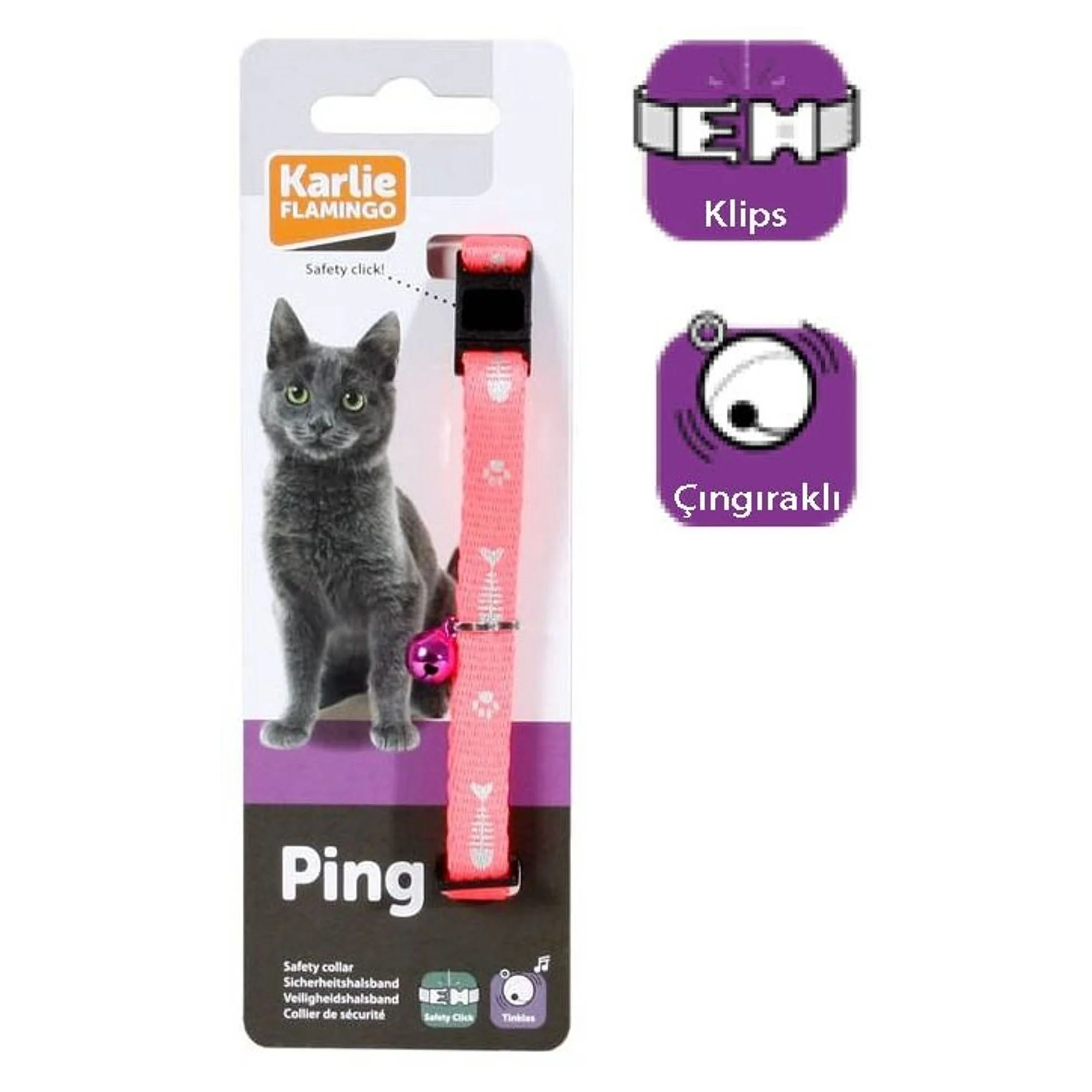 Karlie Çıngıraklı Pembe Kedi Tasması 30 CM
