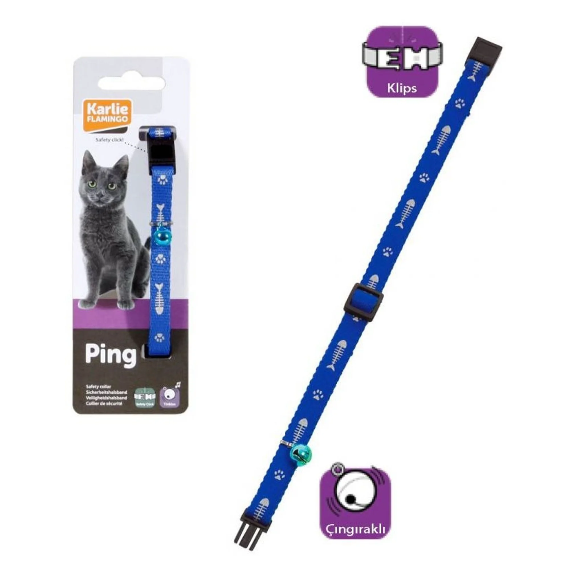 Karliei Çıngıraklı Mav Kedi Tasması 30 CM