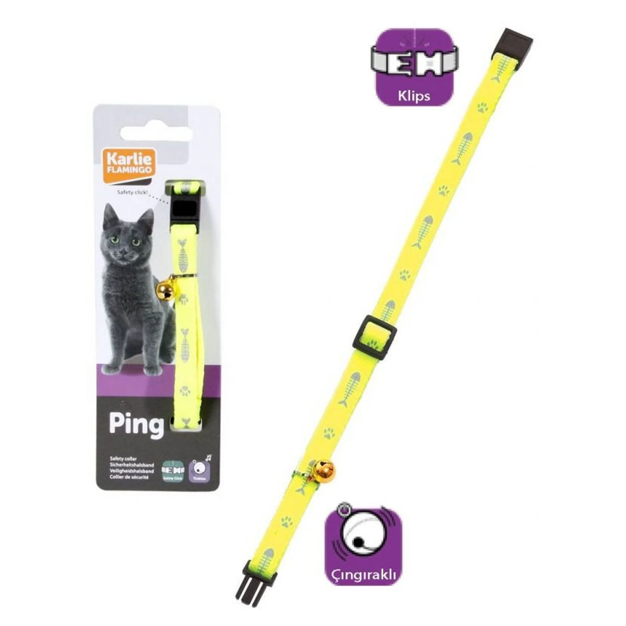 Karlie Çıngıraklı Sarı Kedi Tasması 30 CM